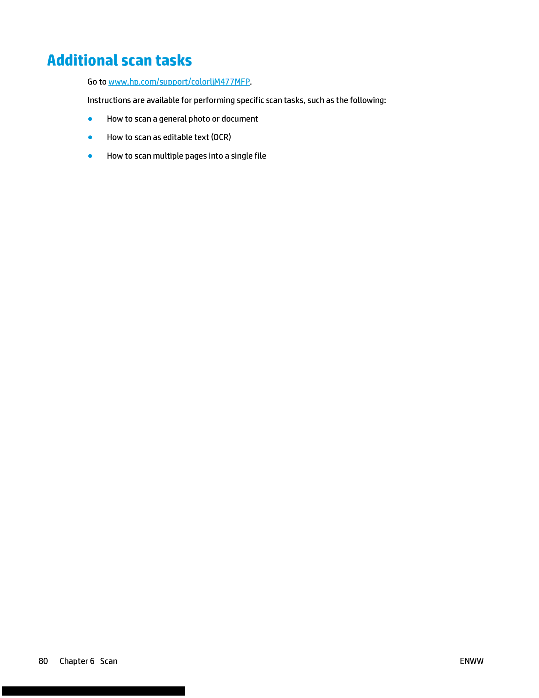 HP M477fnw manual Additional scan tasks 