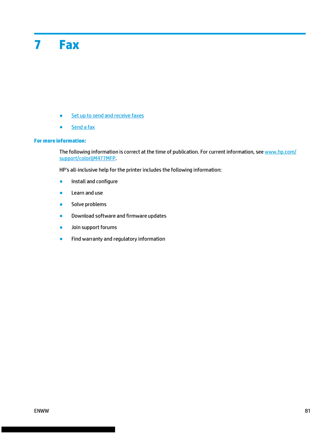 HP M477fnw manual Fax, Set up to send and receive faxes Send a fax 