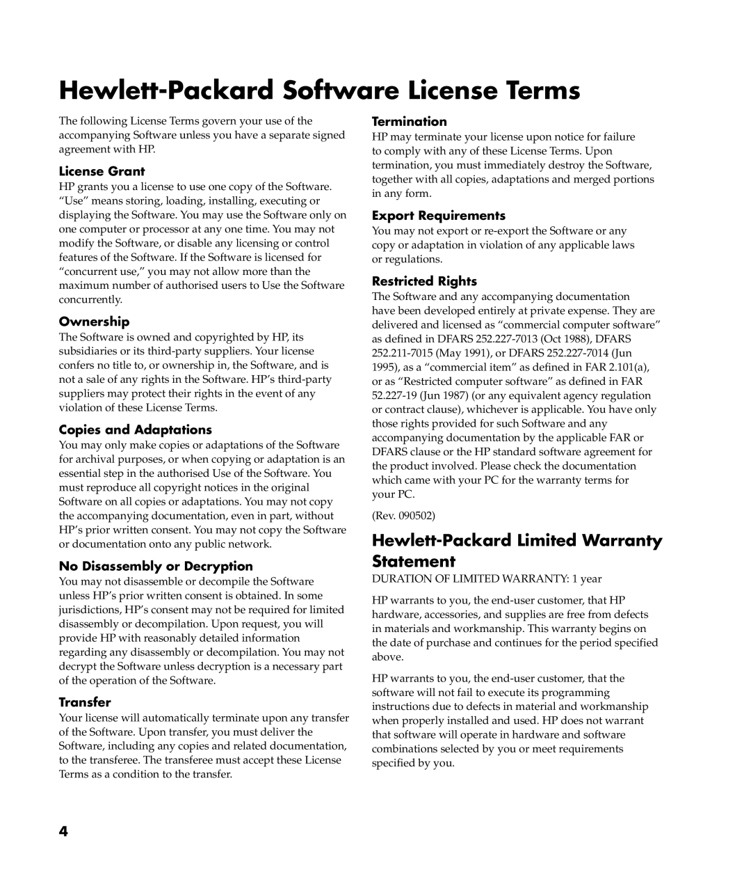 HP m477.uk, m380.uk, m370.uk, m487.uk manual Hewlett-Packard Software License Terms 