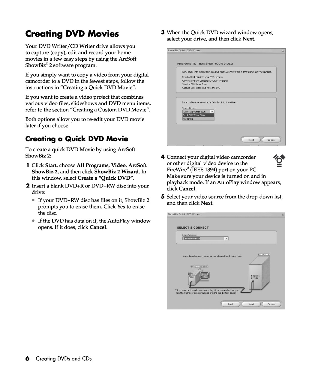 HP m577.uk, m477.uk, m487.uk manual Creating DVD Movies, Creating a Quick DVD Movie 