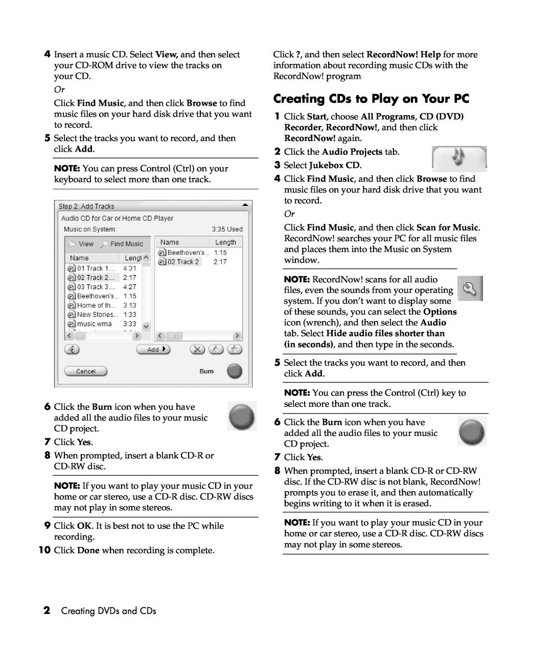 HP m477.uk manual Creating CDs to Play on Your PC, Click the Audio Projects tab 3 Select Jukebox CD, Creating DVDs and CDs 