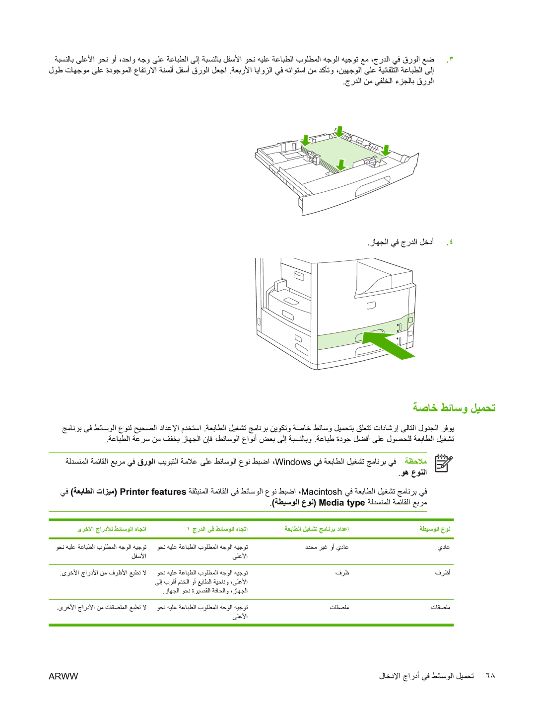 HP M5025 manual ﺔﺻﺎﺧ ﻂﺋﺎﺳو ﻞﻴﻤﺤﺗ, ىﺮﺧﻷا جاردﻸﻟ ﻂﺋﺎﺳﻮﻟا ﻩﺎﺠﺗا جرﺪﻟا ﻲﻓ ﻂﺋﺎﺳﻮﻟا ﻩﺎﺠﺗا 