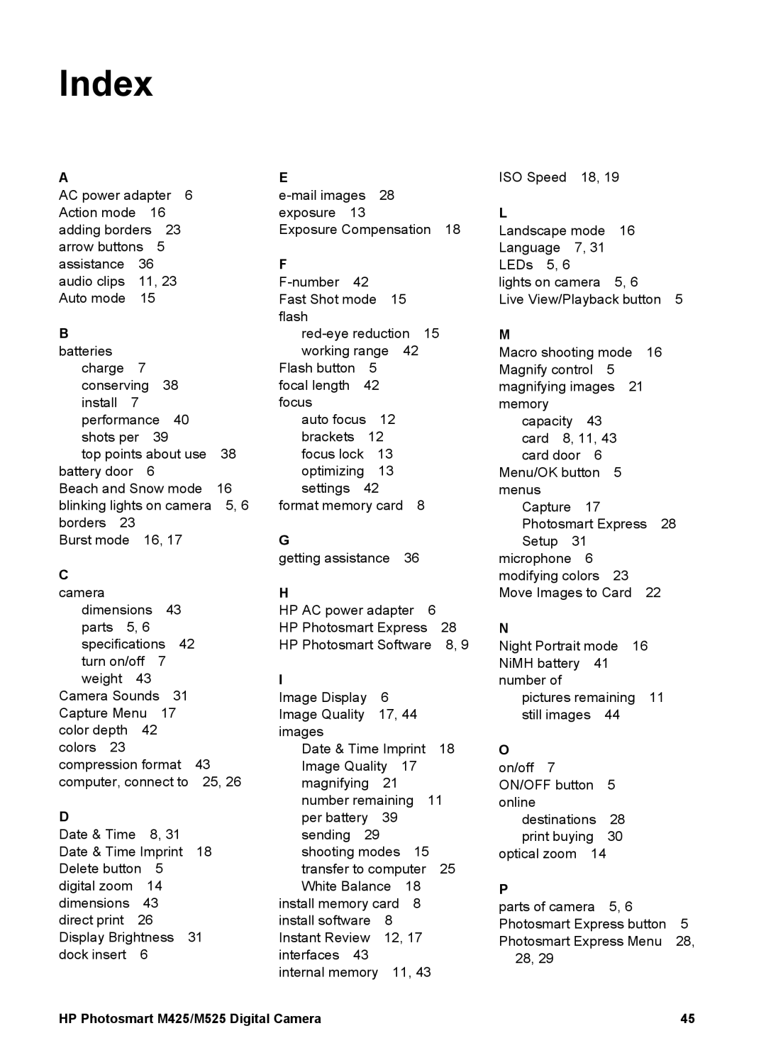 HP M425, M525 manual Index 