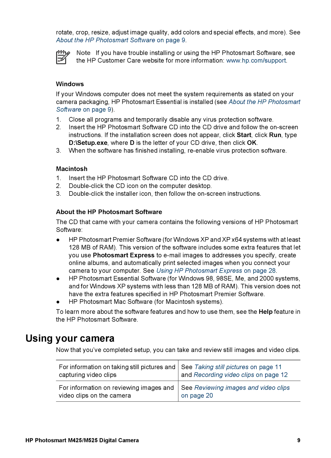 HP M425, M525 manual Using your camera, Windows, Macintosh, About the HP Photosmart Software 