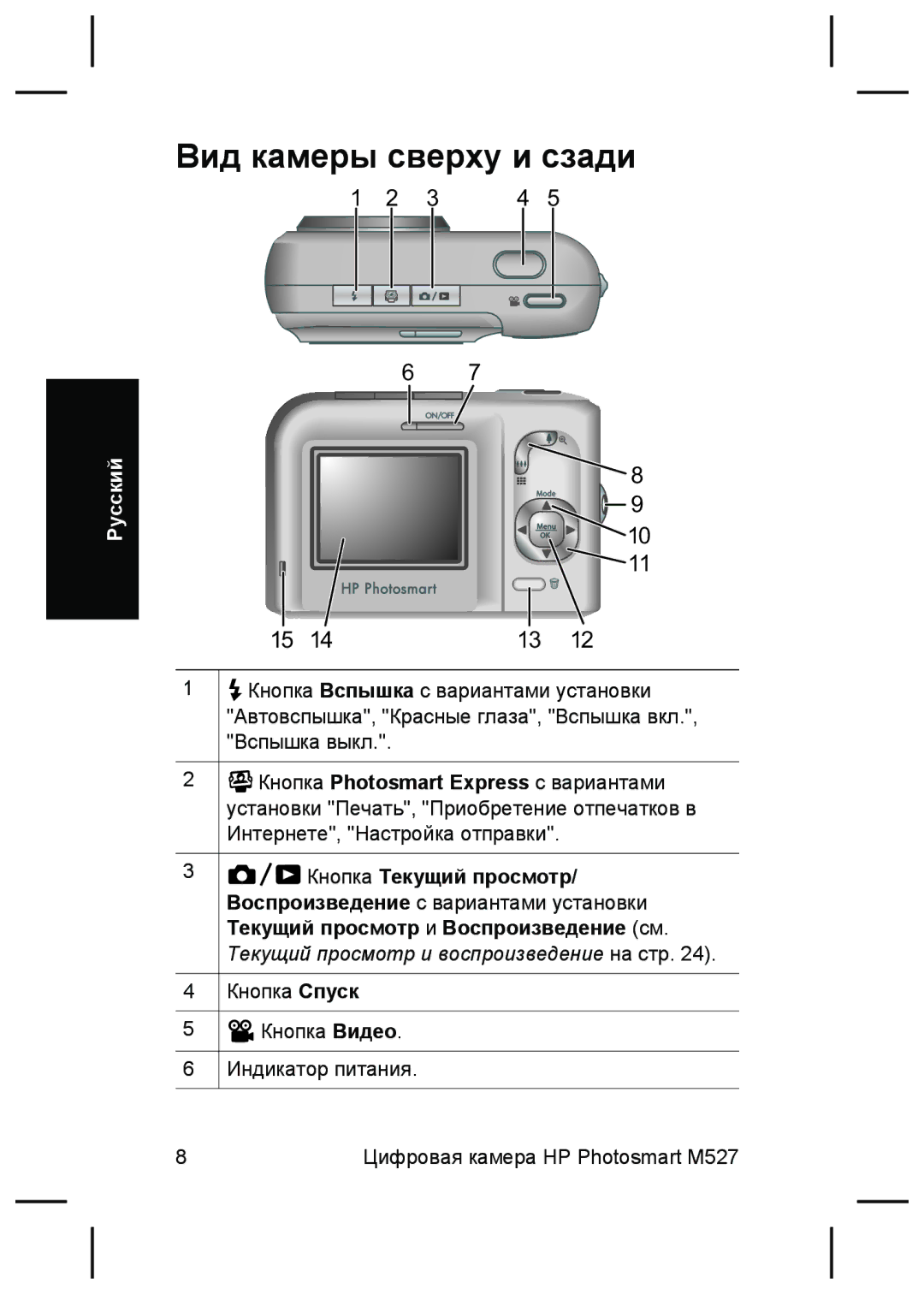 HP M525, M425 manual Вид камеры сверху и сзади, Кнопка Текущий просмотр 