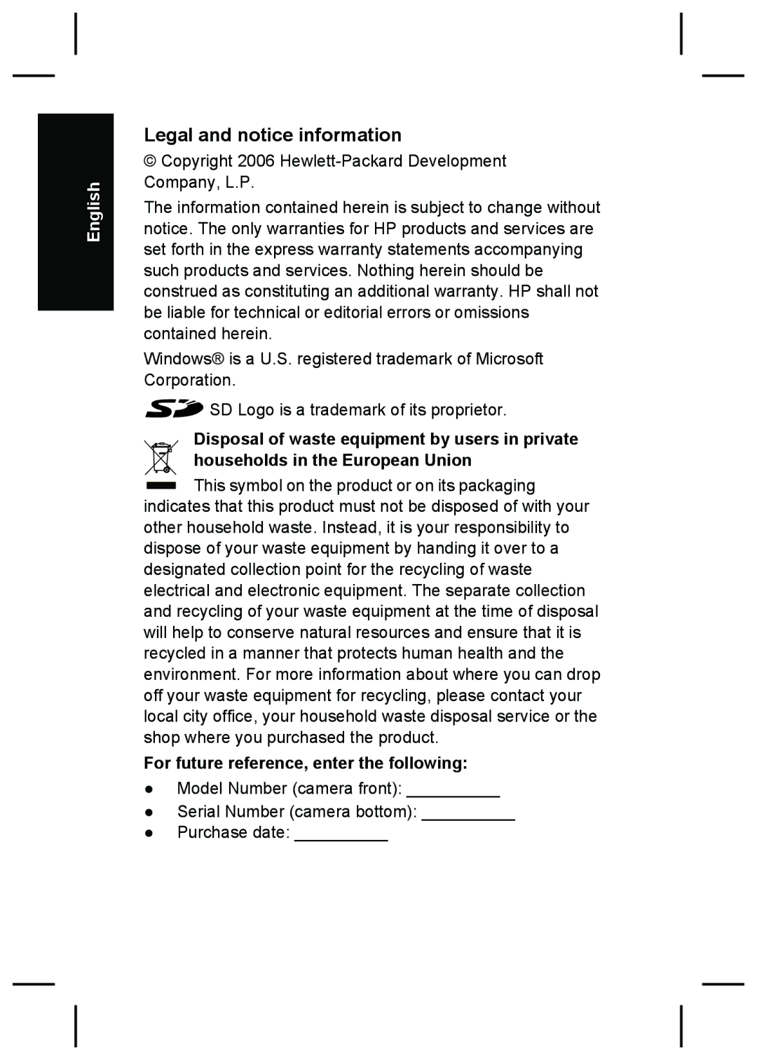 HP M525, M425 manual Legal and notice information, For future reference, enter the following 