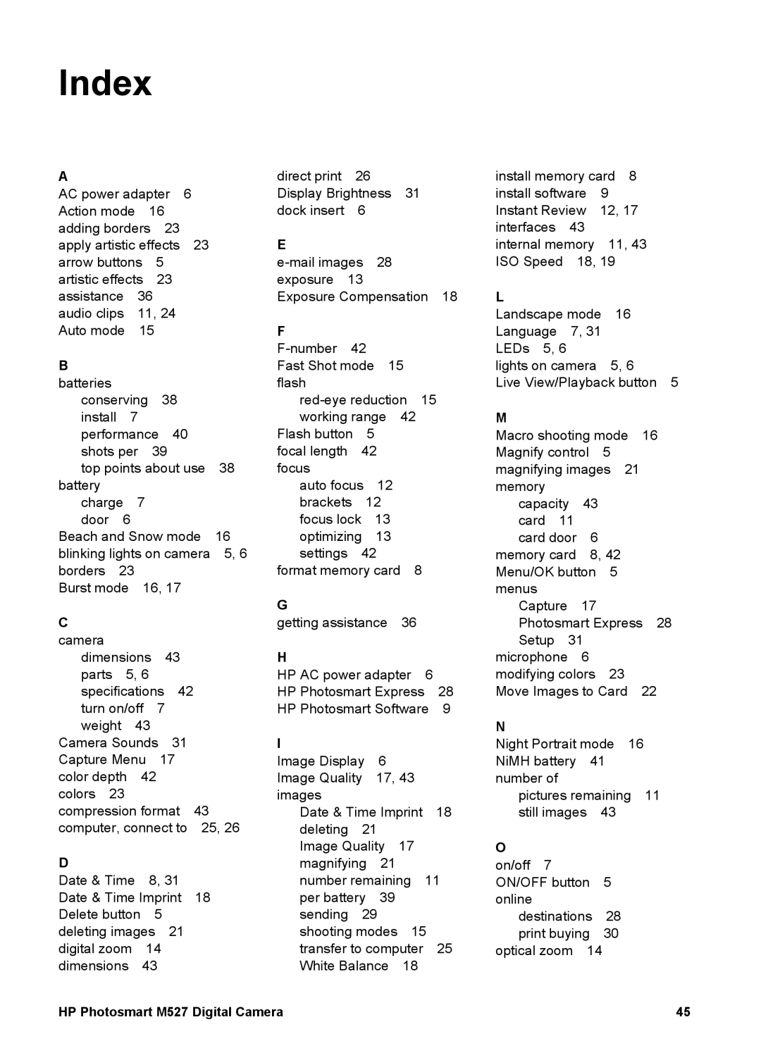 HP M527 manual Index 