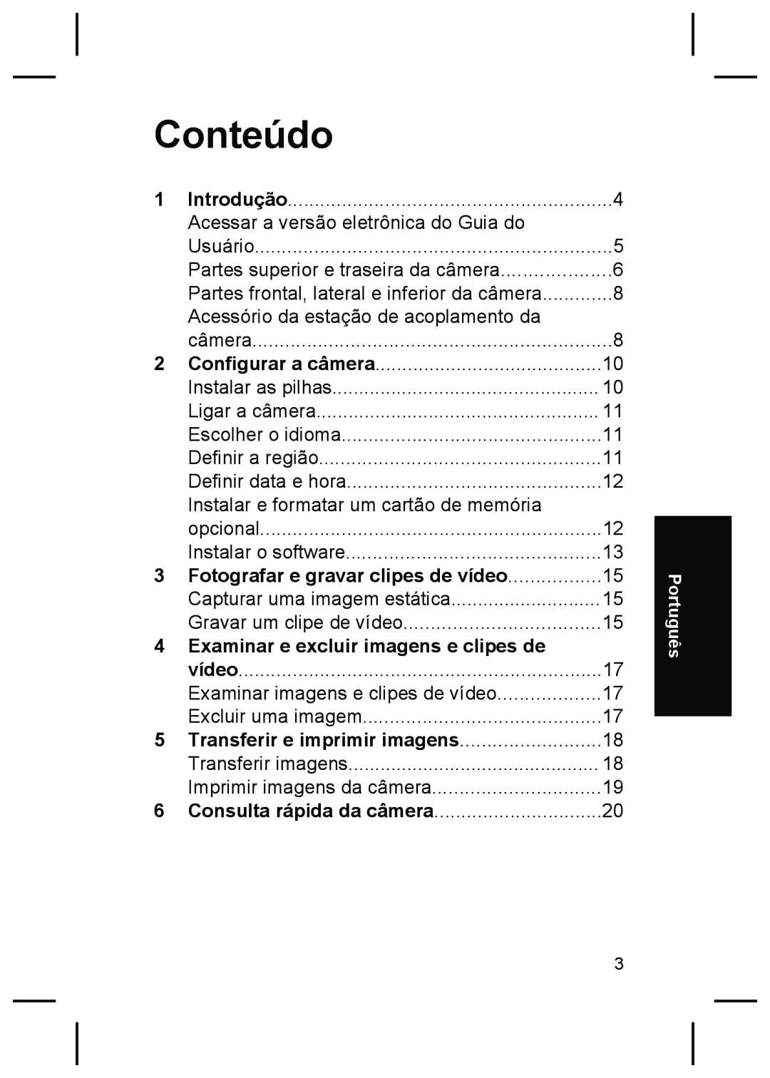 HP M527 manual Conteúdo, Fotografar e gravar clipes de vídeo, Examinar e excluir imagens e clipes de 