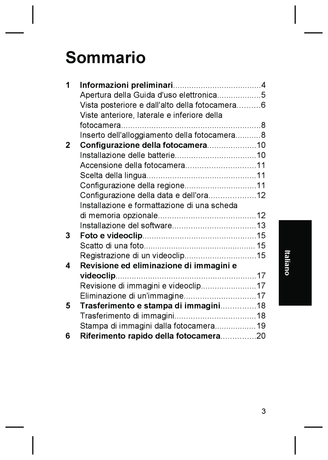 HP M527 manual Sommario, Configurazione della fotocamera, Revisione ed eliminazione di immagini e 