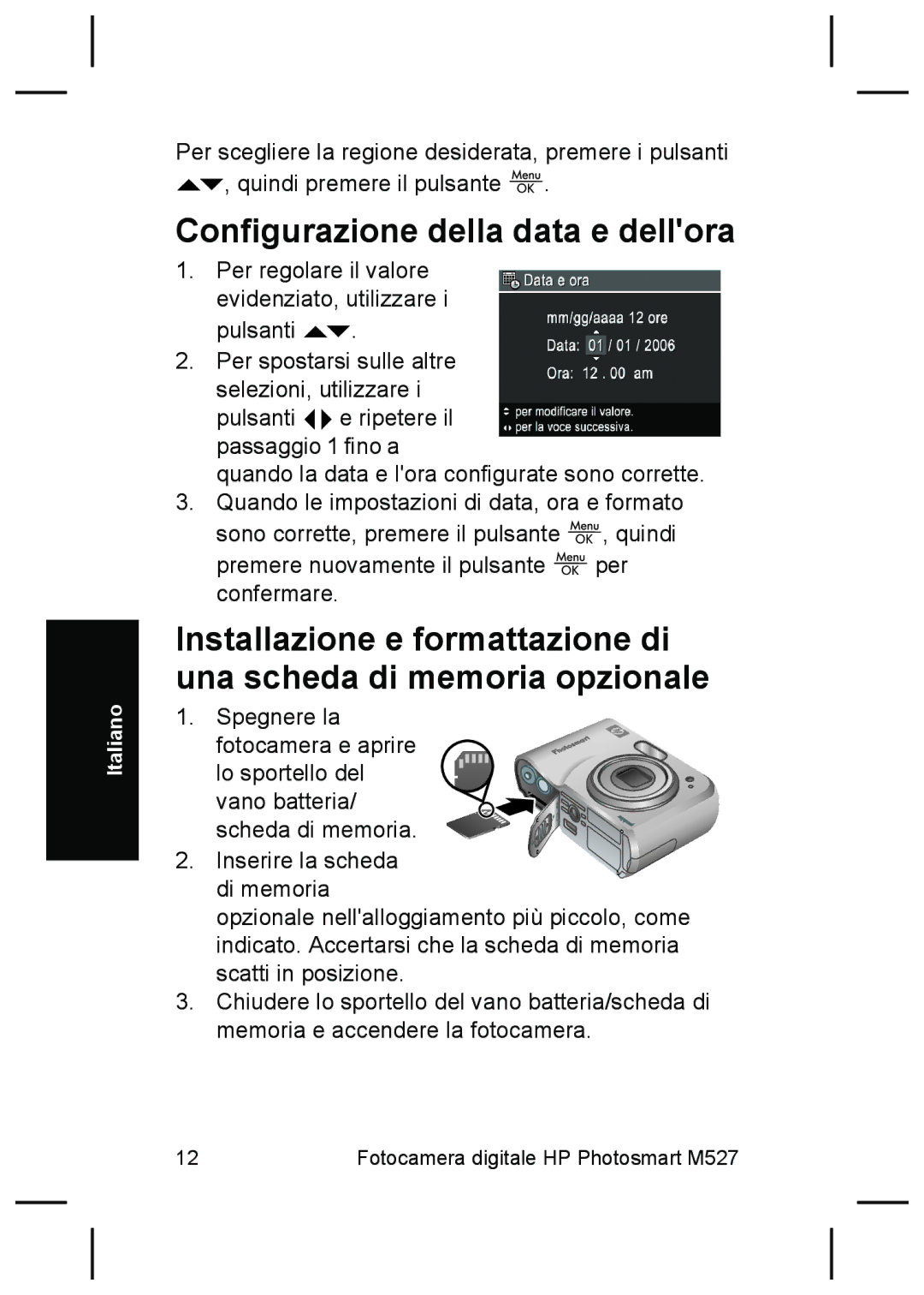 HP M527 manual Configurazione della data e dellora 