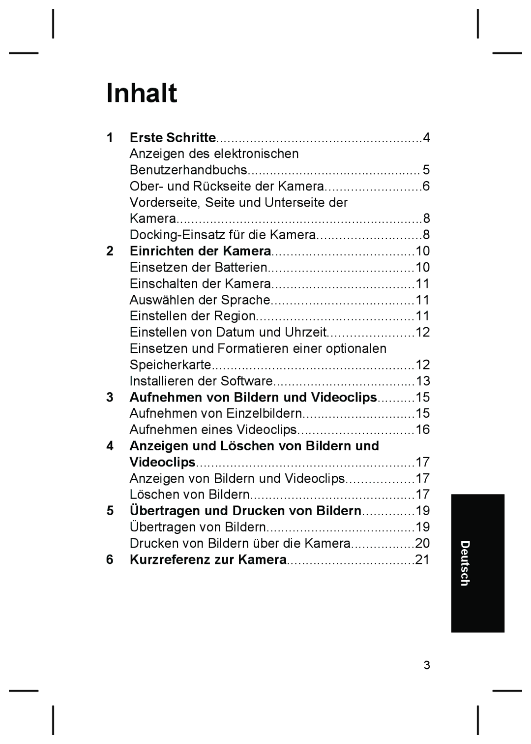 HP M527 manual Inhalt, Aufnehmen von Bildern und Videoclips, Anzeigen und Löschen von Bildern und 