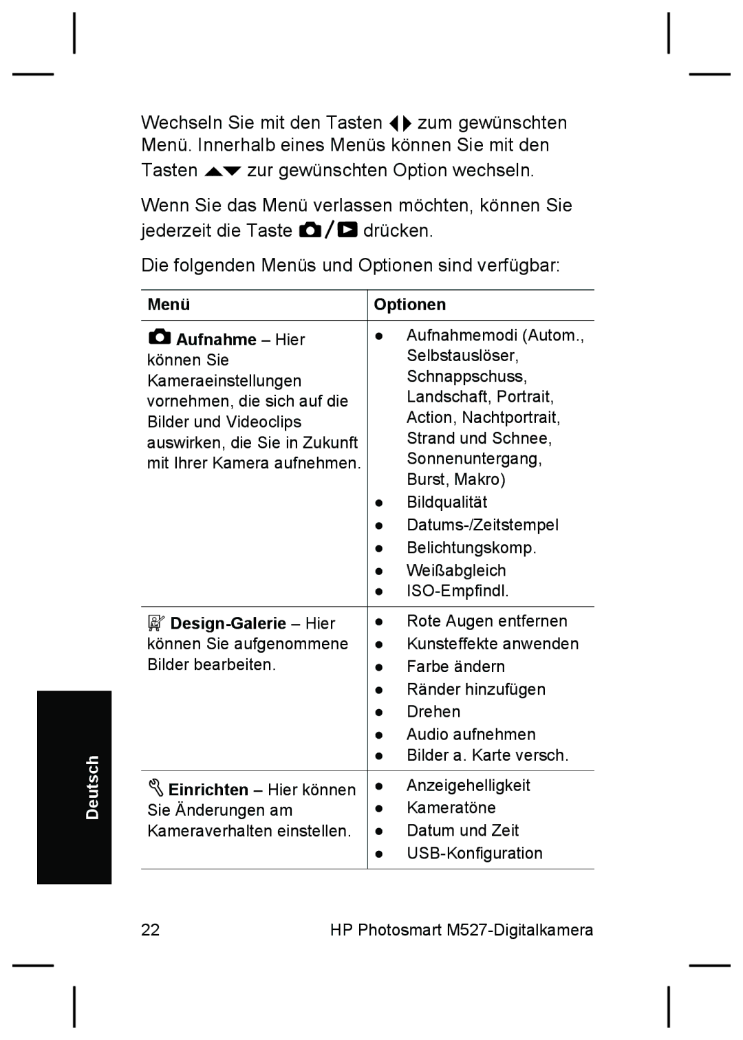 HP M527 manual Menü 