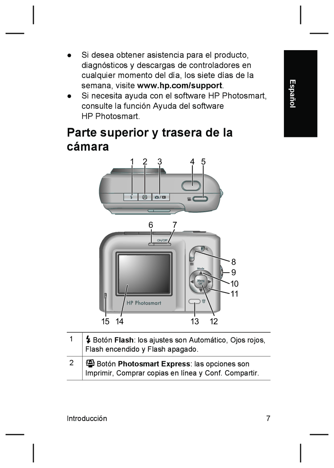 HP M527 manual Parte superior y trasera de la cámara 