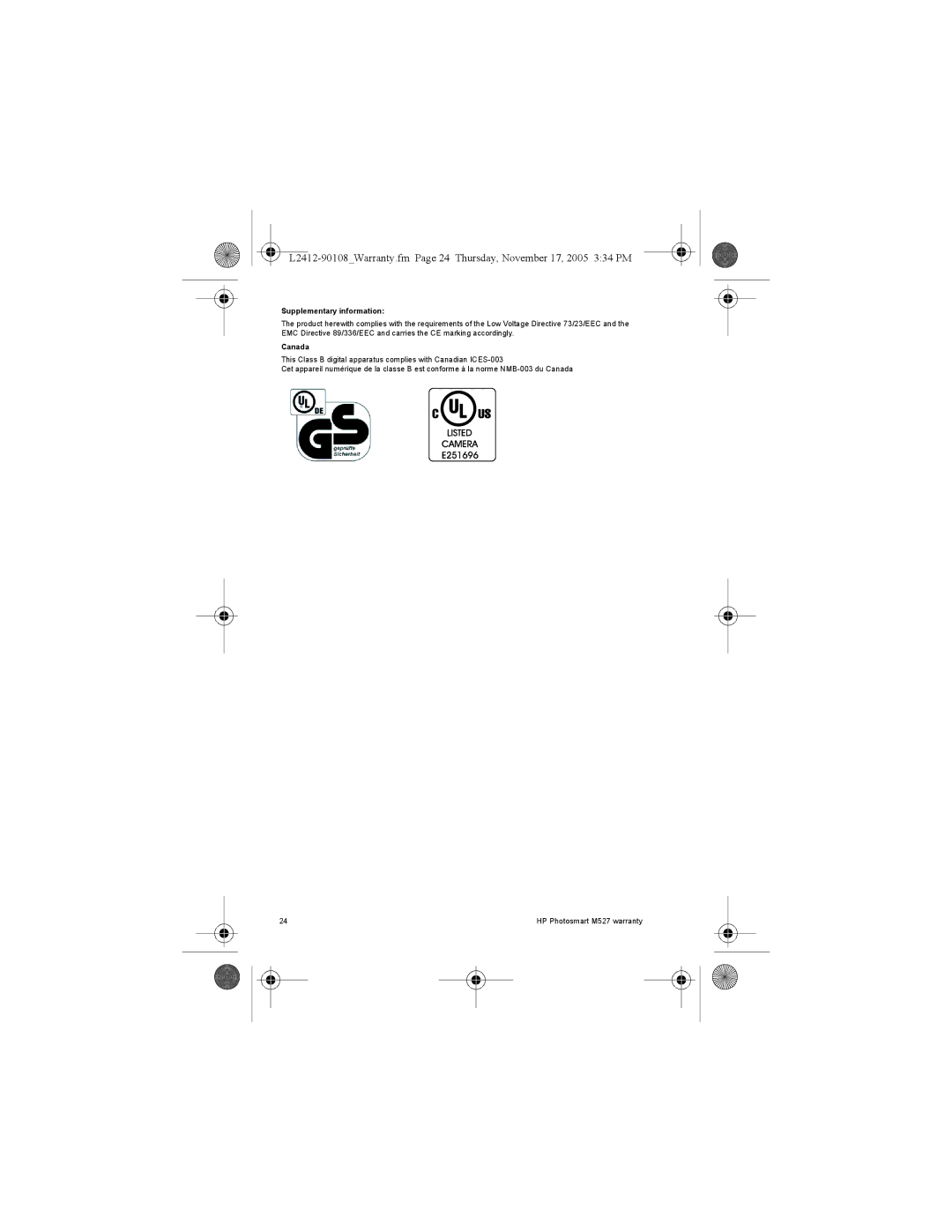 HP M527 manual Supplementary information, Canada 