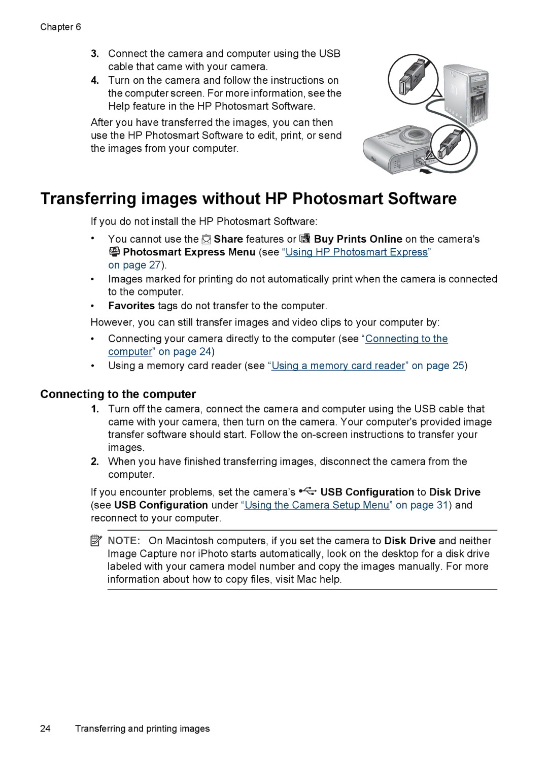 HP M537, M437 manual Transferring images without HP Photosmart Software, Connecting to the computer 