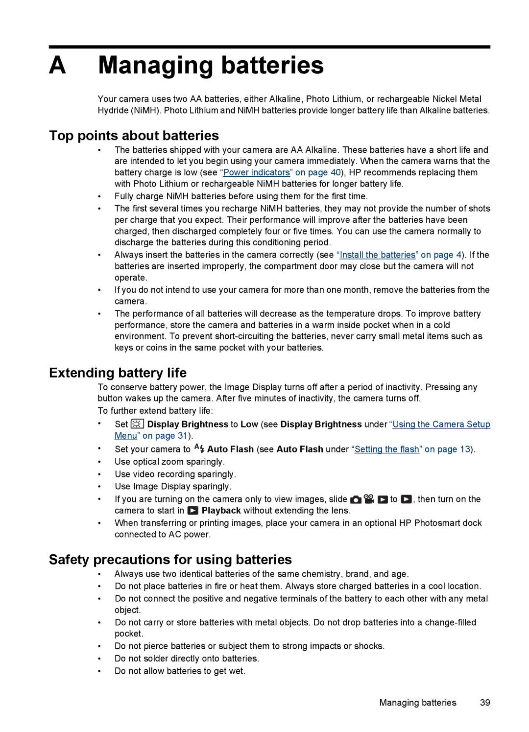 HP M437, M537 manual Managing batteries, Top points about batteries 