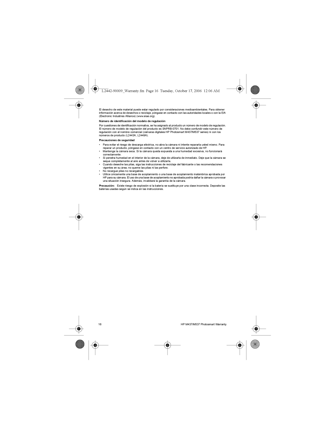 HP M537, M437 manual Número de identificación del modelo de regulación, Precauciones de seguridad 