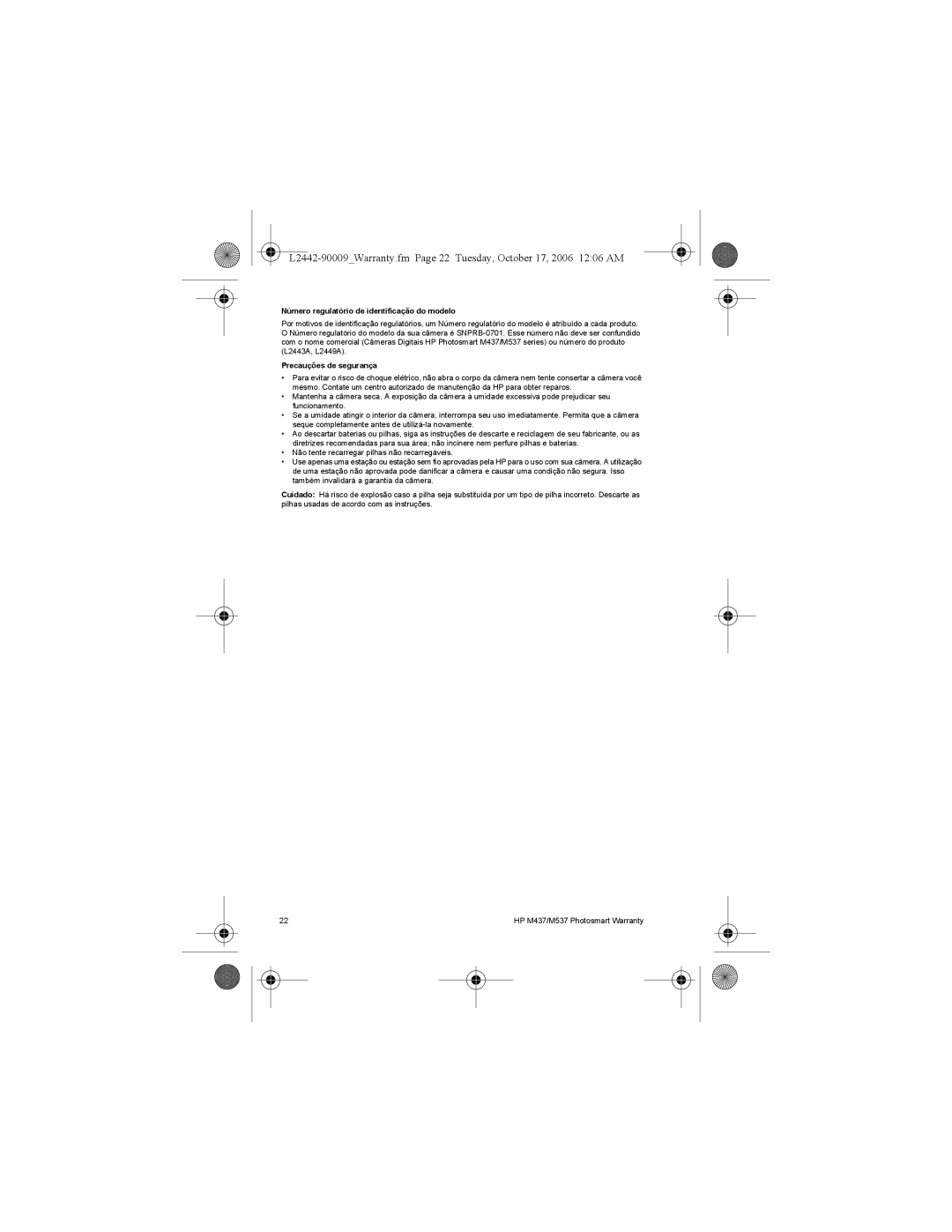 HP M537, M437 manual Número regulatório de identificação do modelo, Precauções de segurança 