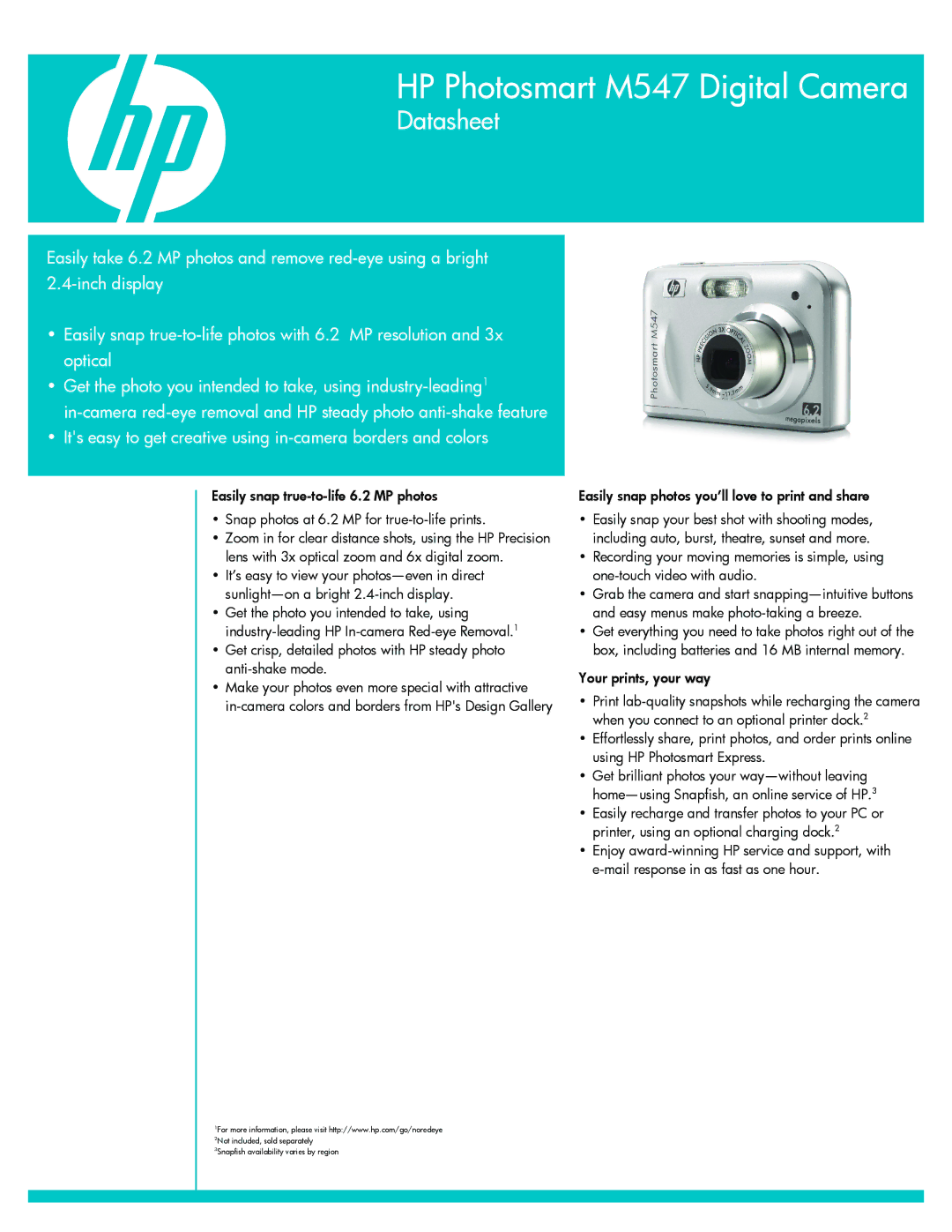 HP manual HP Photosmart M547 Digital Camera, Datasheet, Its easy to get creative using in-camera borders and colors 