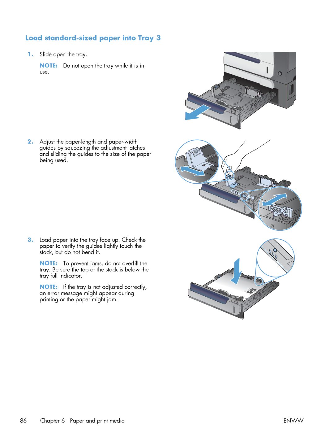 HP M551DN manual Load standard-sized paper into Tray 