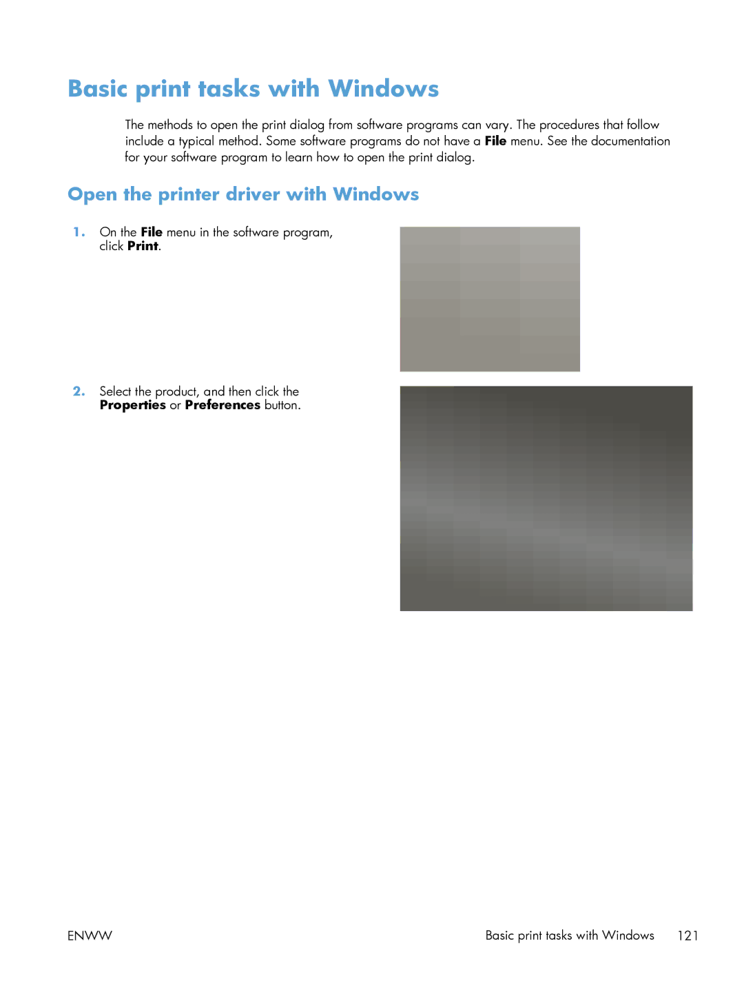 HP M551DN manual Basic print tasks with Windows, Open the printer driver with Windows 