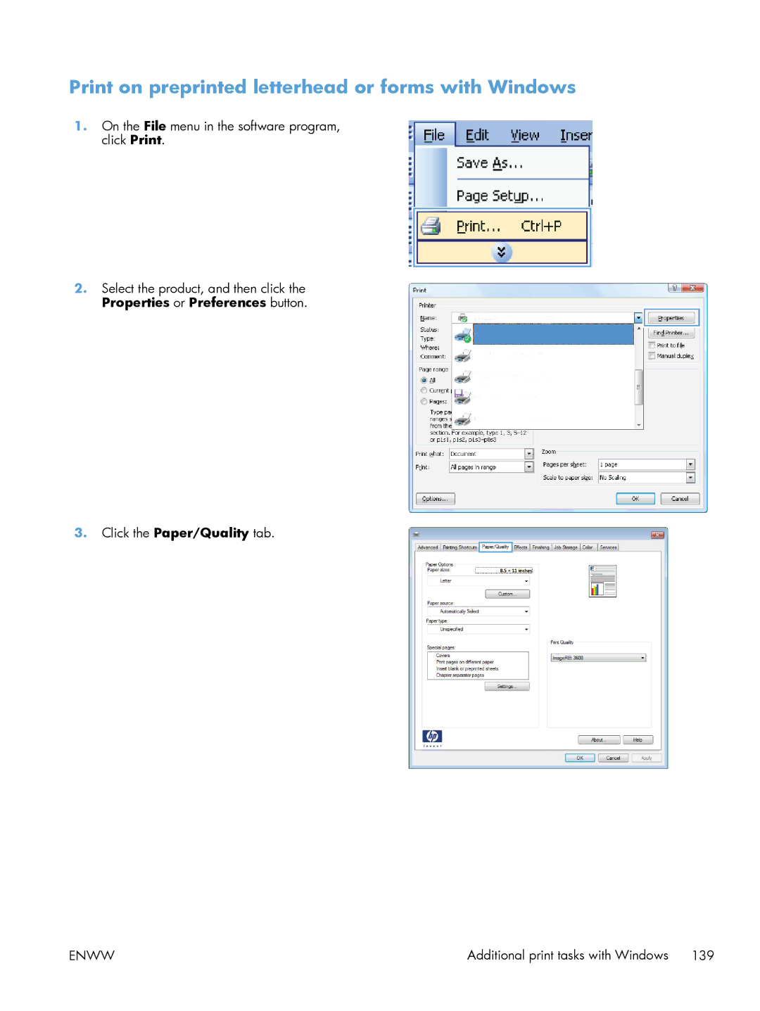 HP M551DN manual Print on preprinted letterhead or forms with Windows 