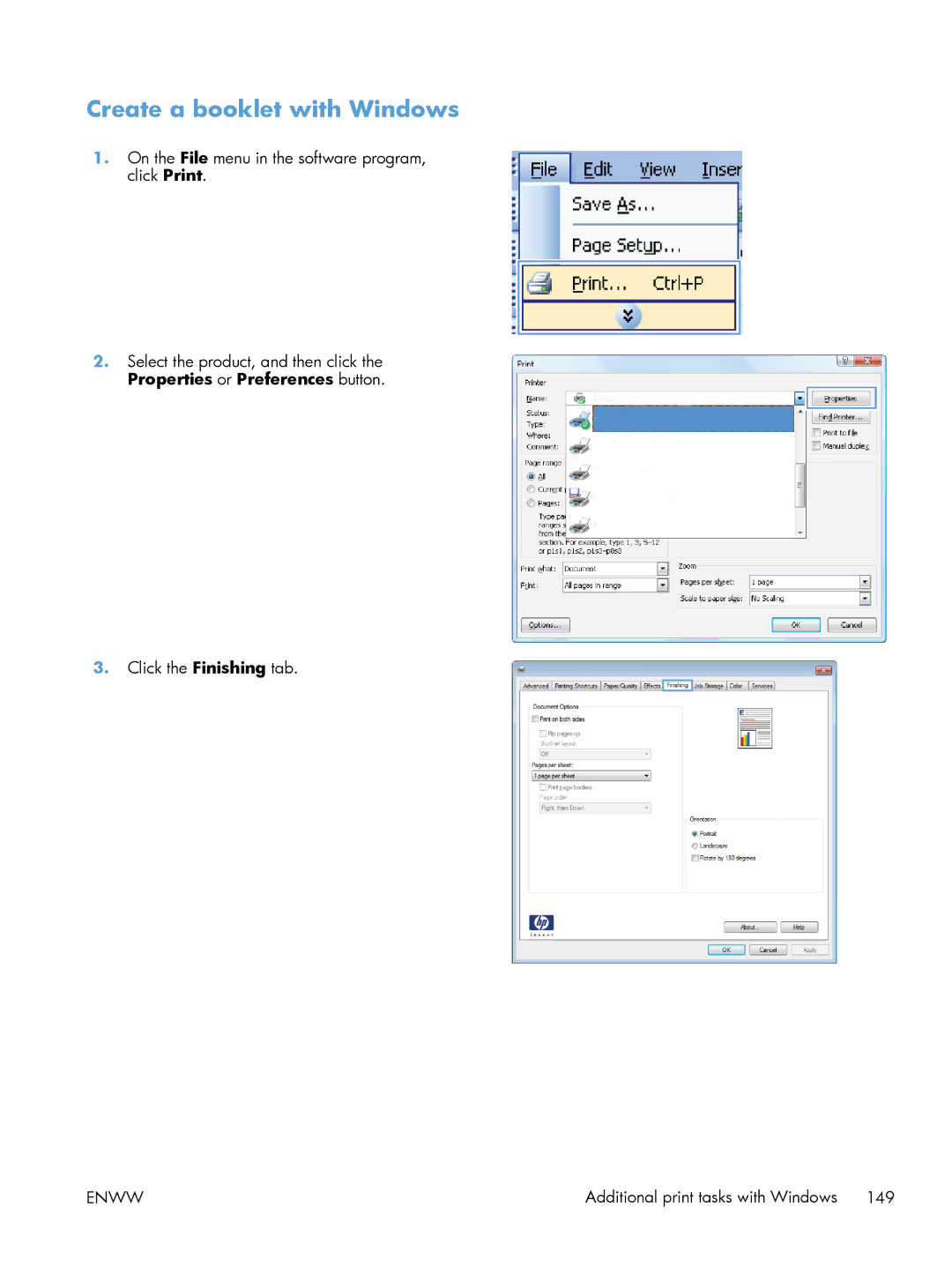 HP M551DN manual Create a booklet with Windows 