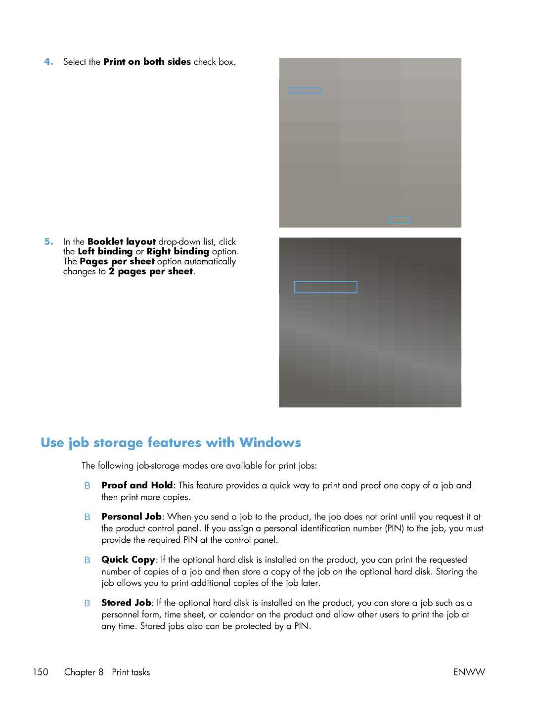 HP M551DN manual Use job storage features with Windows 