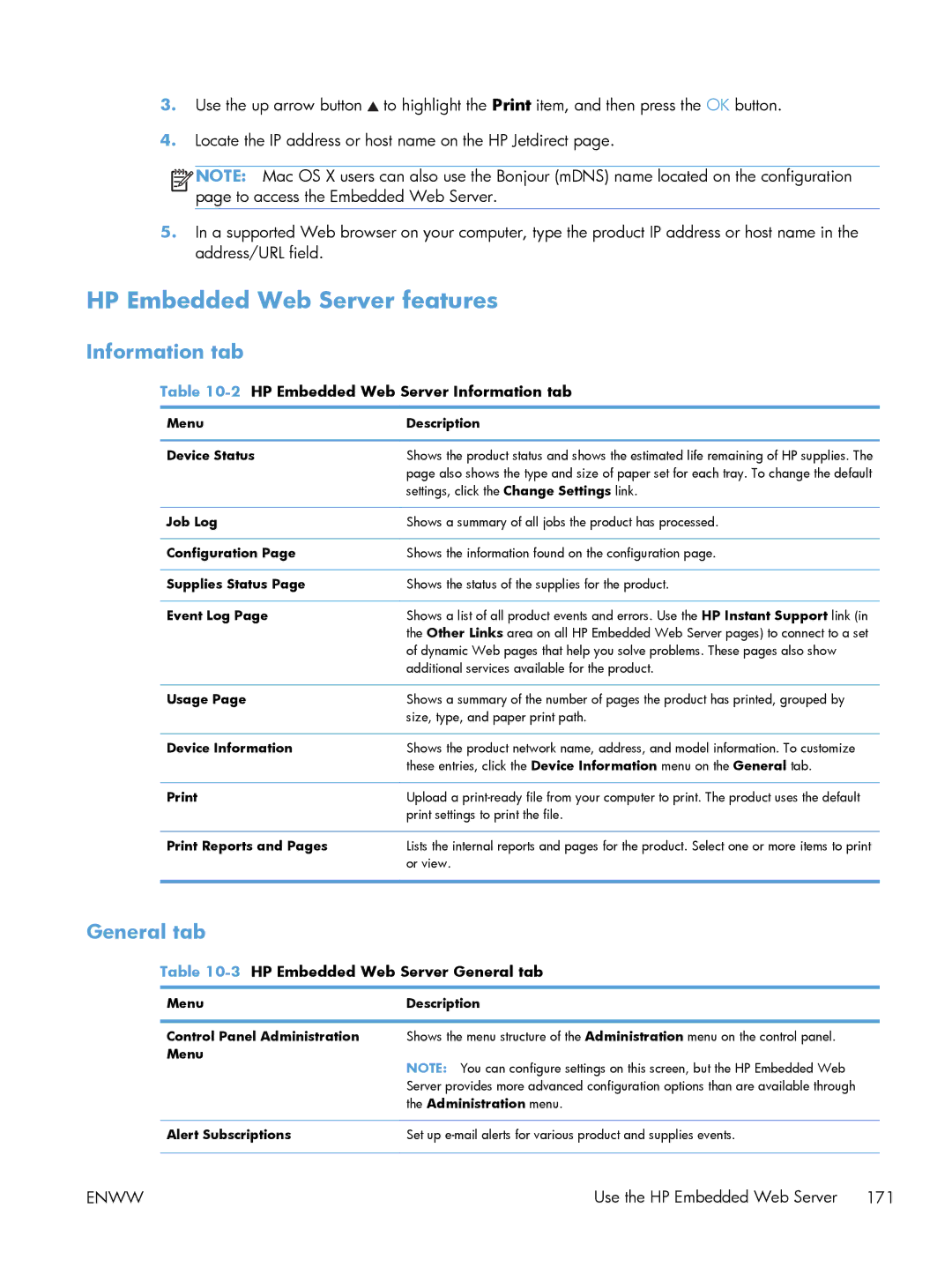 HP M551DN manual HP Embedded Web Server features, General tab, 2HP Embedded Web Server Information tab 