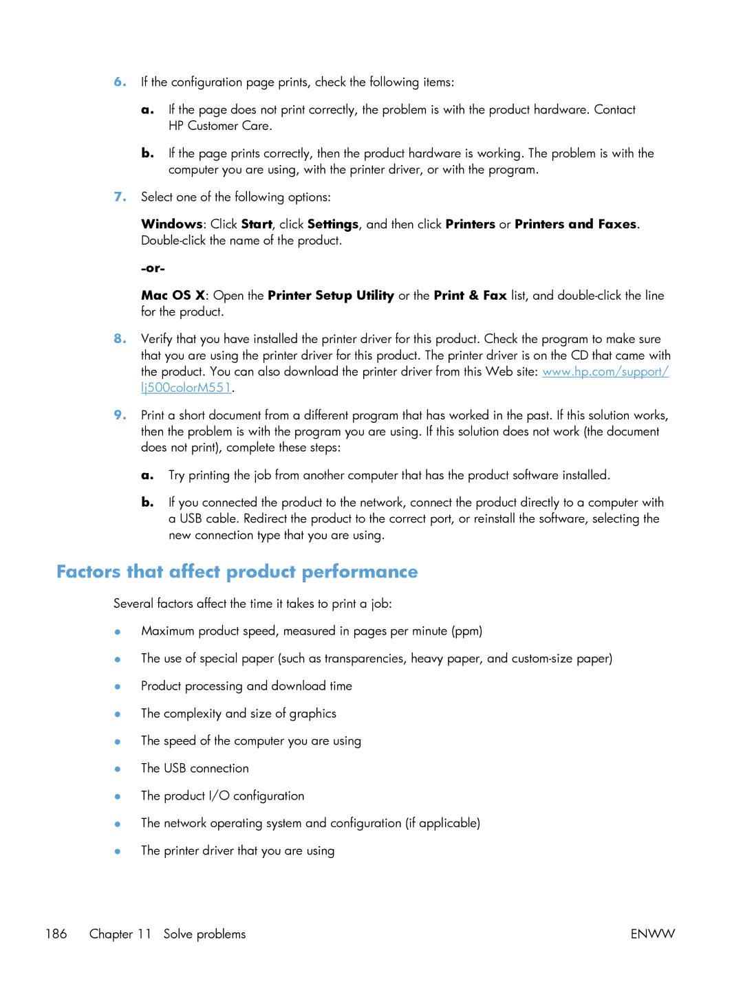 HP M551DN manual Factors that affect product performance 