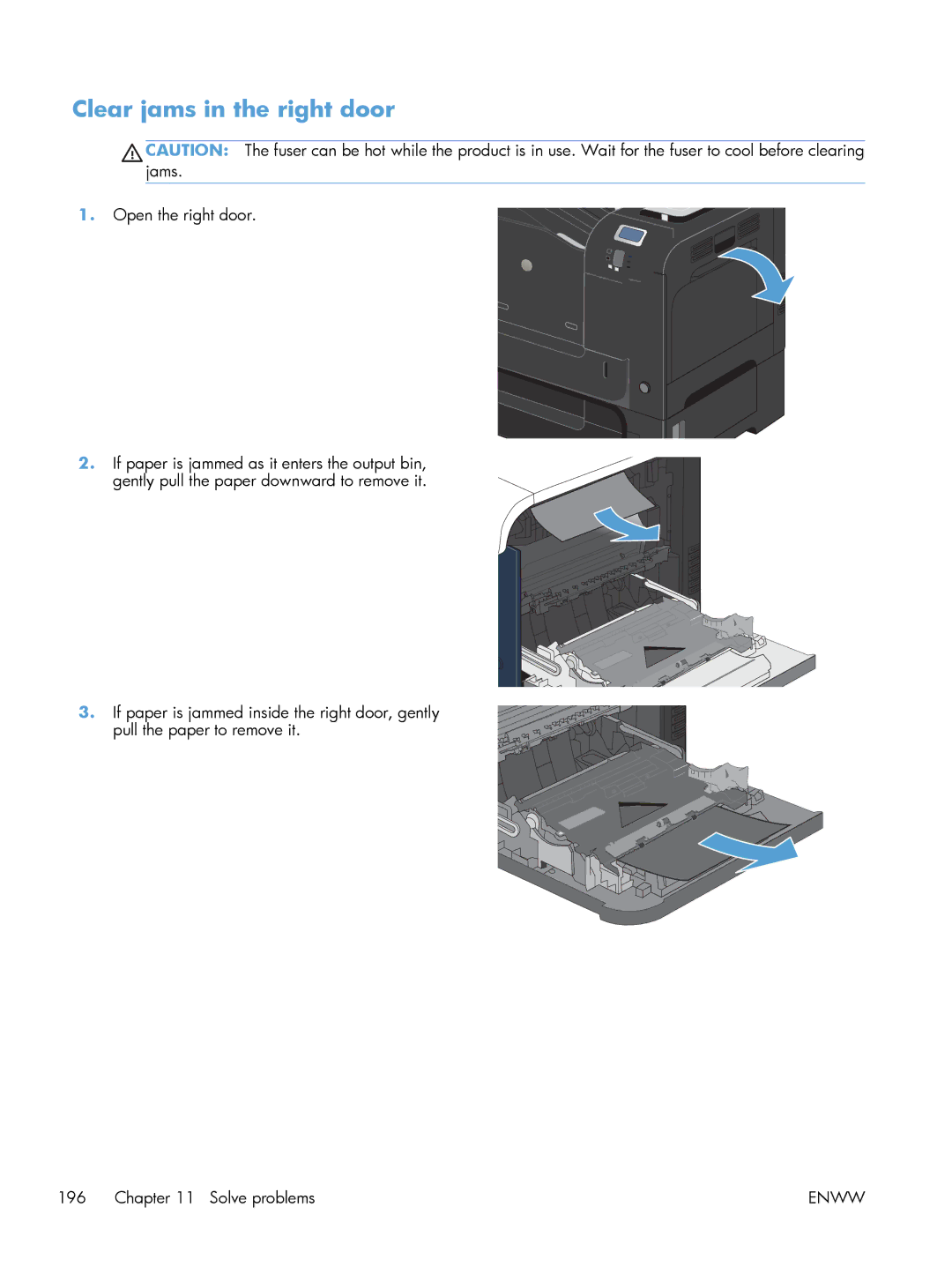 HP M551DN manual Clear jams in the right door 