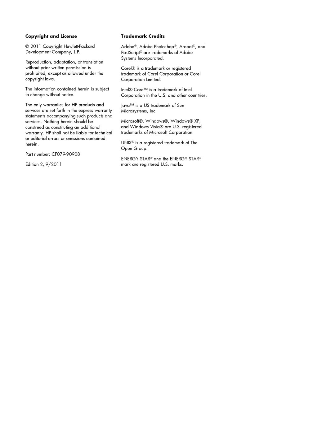 HP M551DN manual Copyright and License, Trademark Credits 