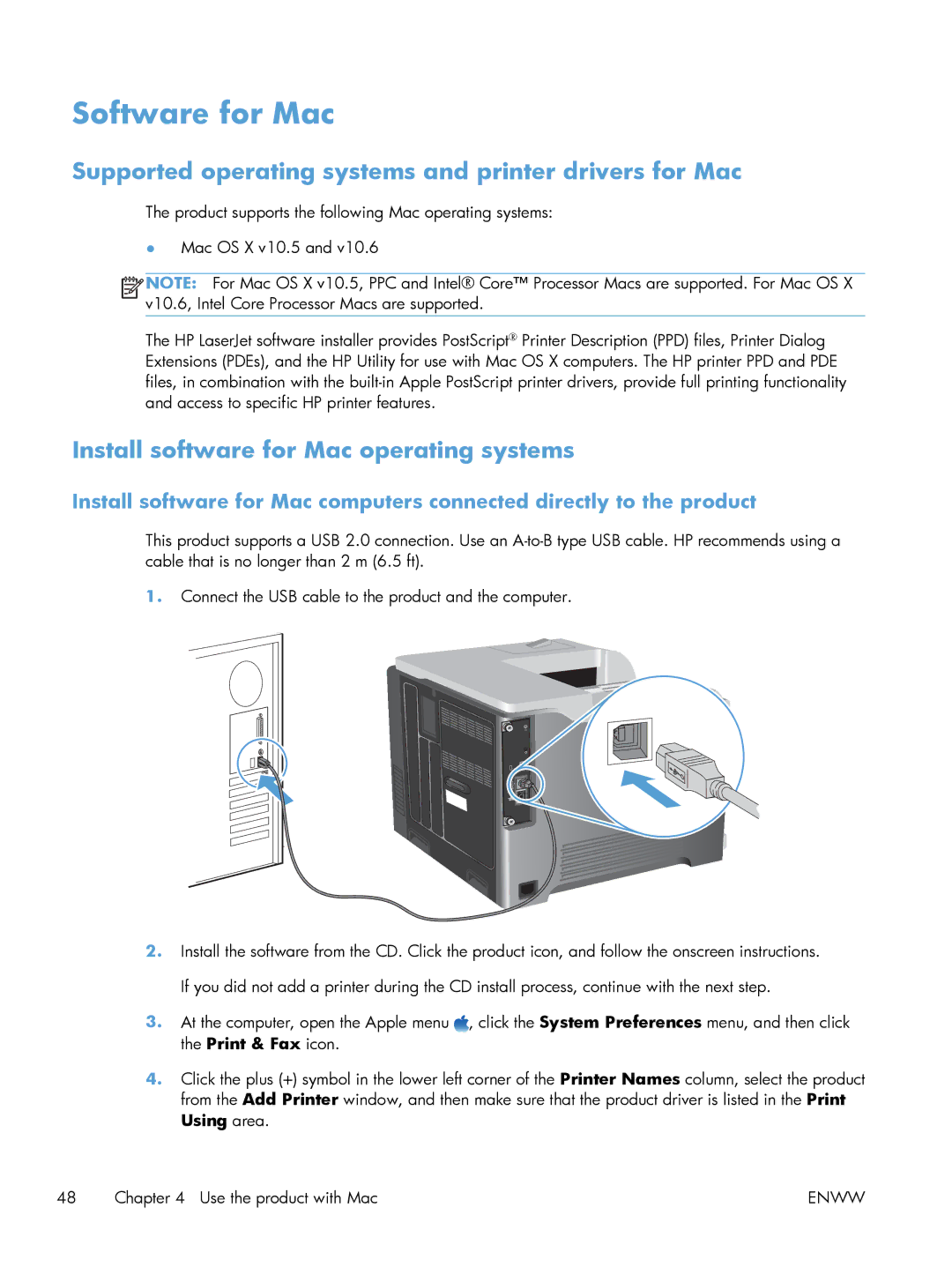 HP M551DN manual Software for Mac, Supported operating systems and printer drivers for Mac 