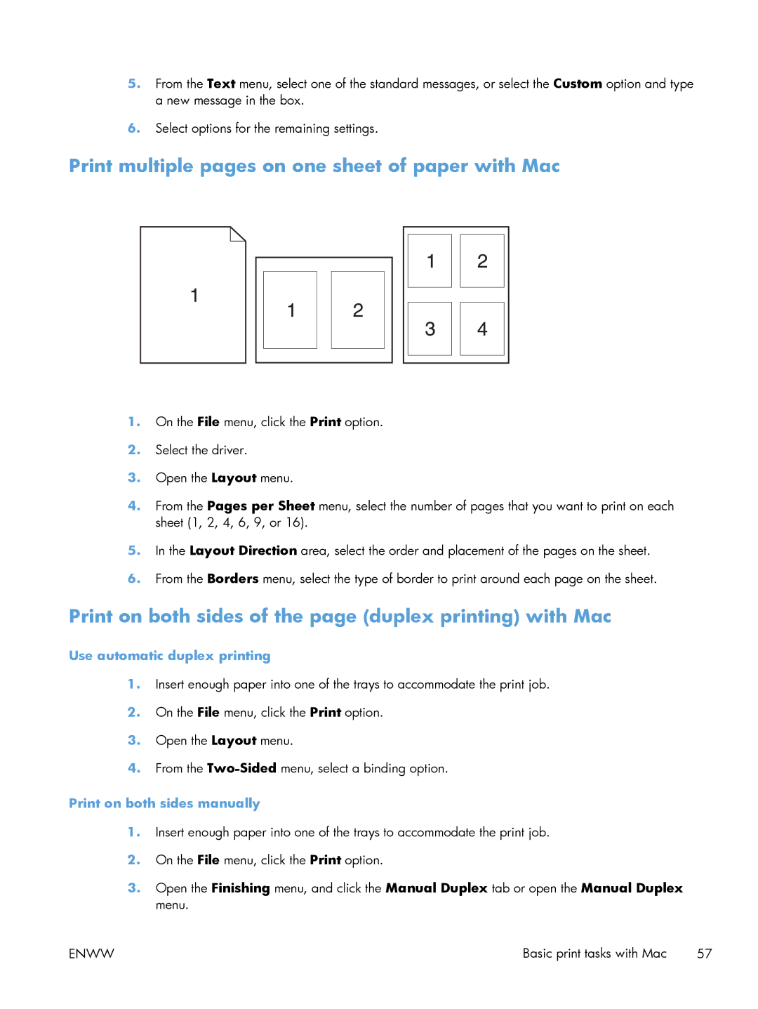 HP M551DN Print multiple pages on one sheet of paper with Mac, Print on both sides of the page duplex printing with Mac 