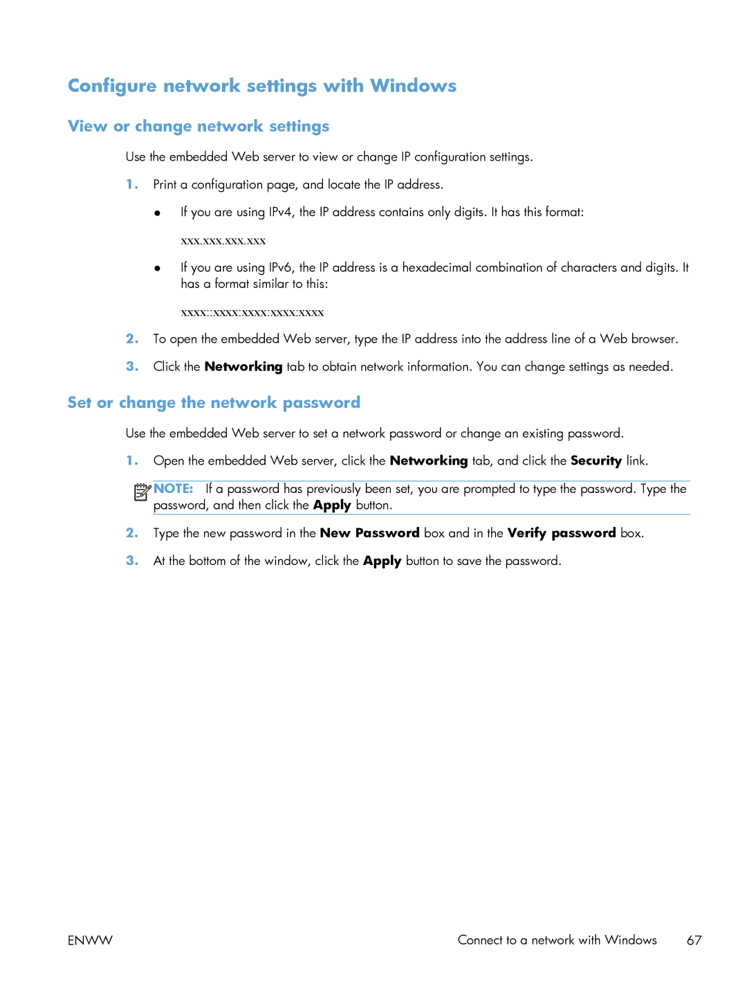 HP M551DN Configure network settings with Windows, View or change network settings, Set or change the network password 