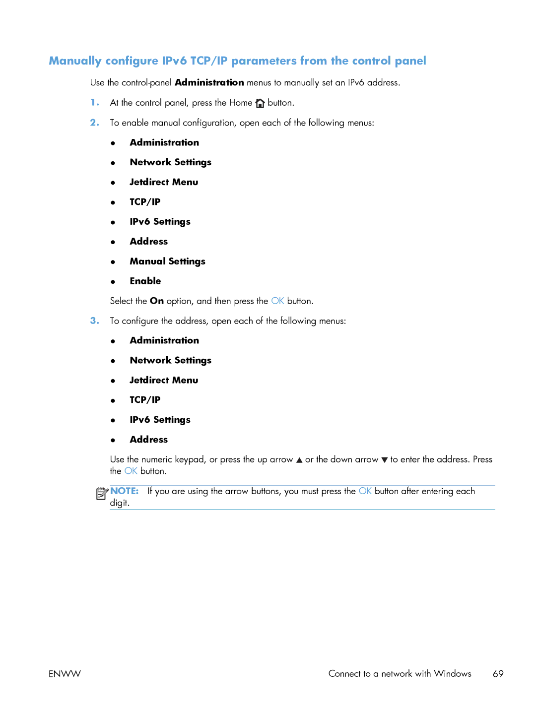 HP M551DN manual IPv6 Settings Address Manual Settings Enable 