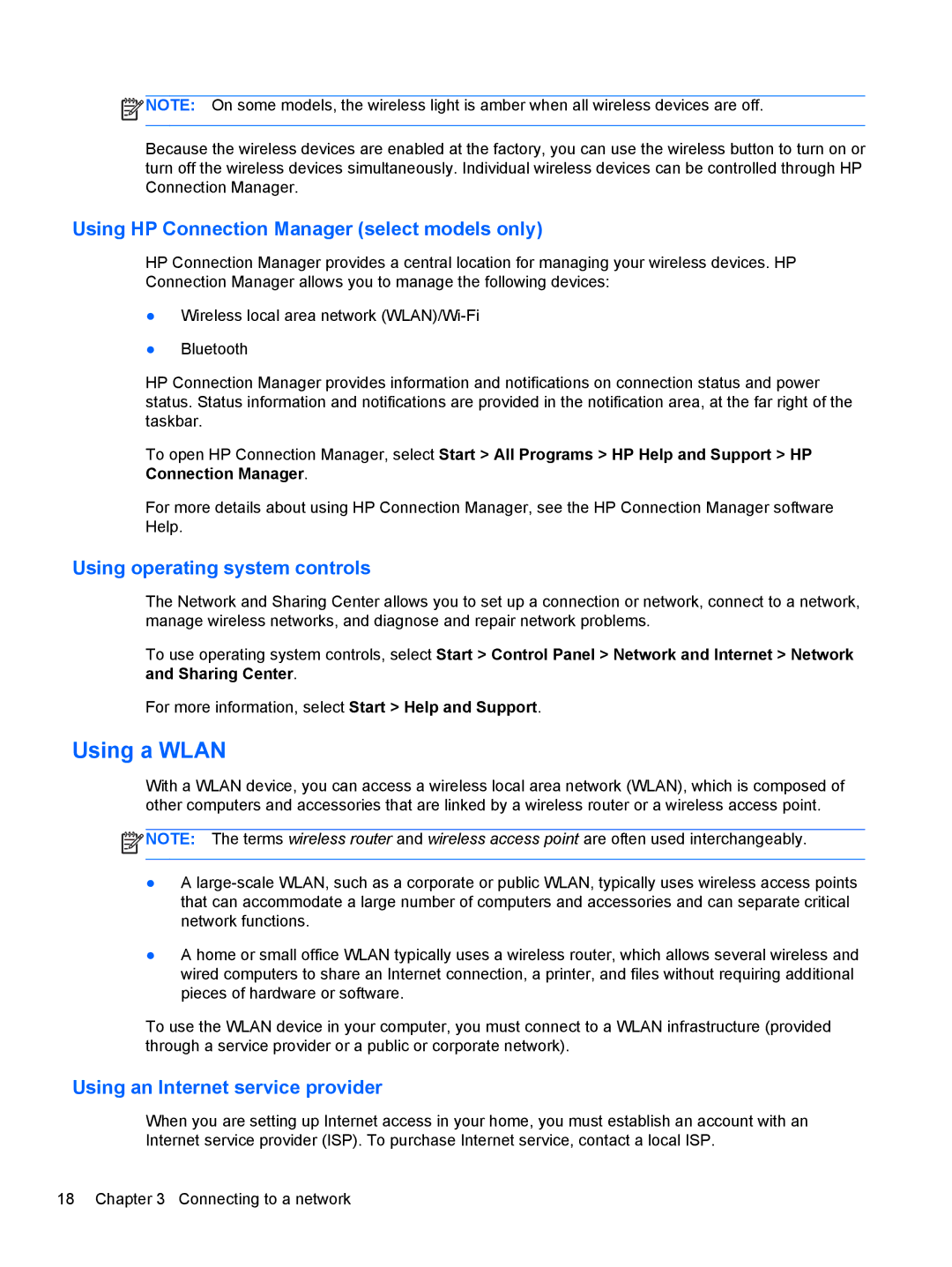 HP M6 1045DX B5S08UAR#ABA Using a Wlan, Using HP Connection Manager select models only, Using operating system controls 