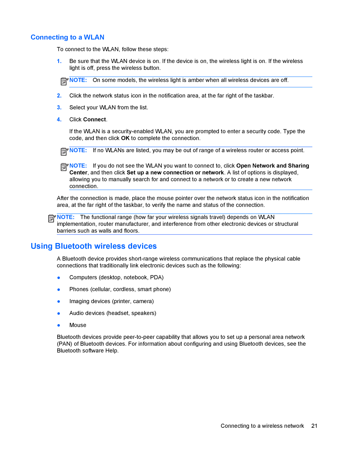 HP M6 1045DX B5S08UAR#ABA manual Using Bluetooth wireless devices, Connecting to a Wlan 