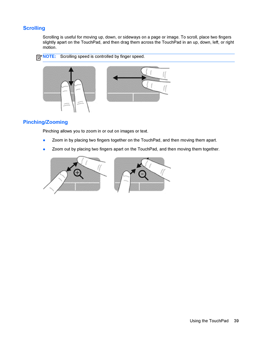 HP M6 1045DX B5S08UAR#ABA manual Scrolling, Pinching/Zooming 