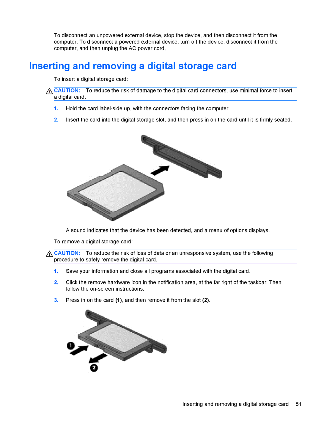 HP M6 1045DX B5S08UAR#ABA manual Inserting and removing a digital storage card 