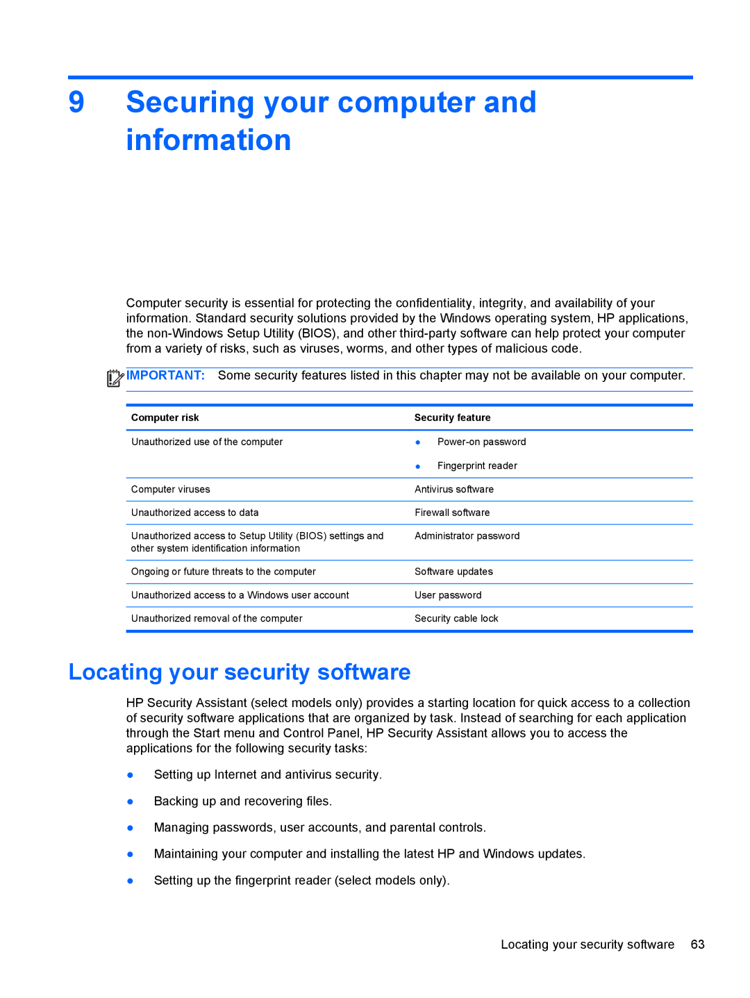 HP M6 1045DX B5S08UAR#ABA manual Securing your computer and information, Locating your security software 