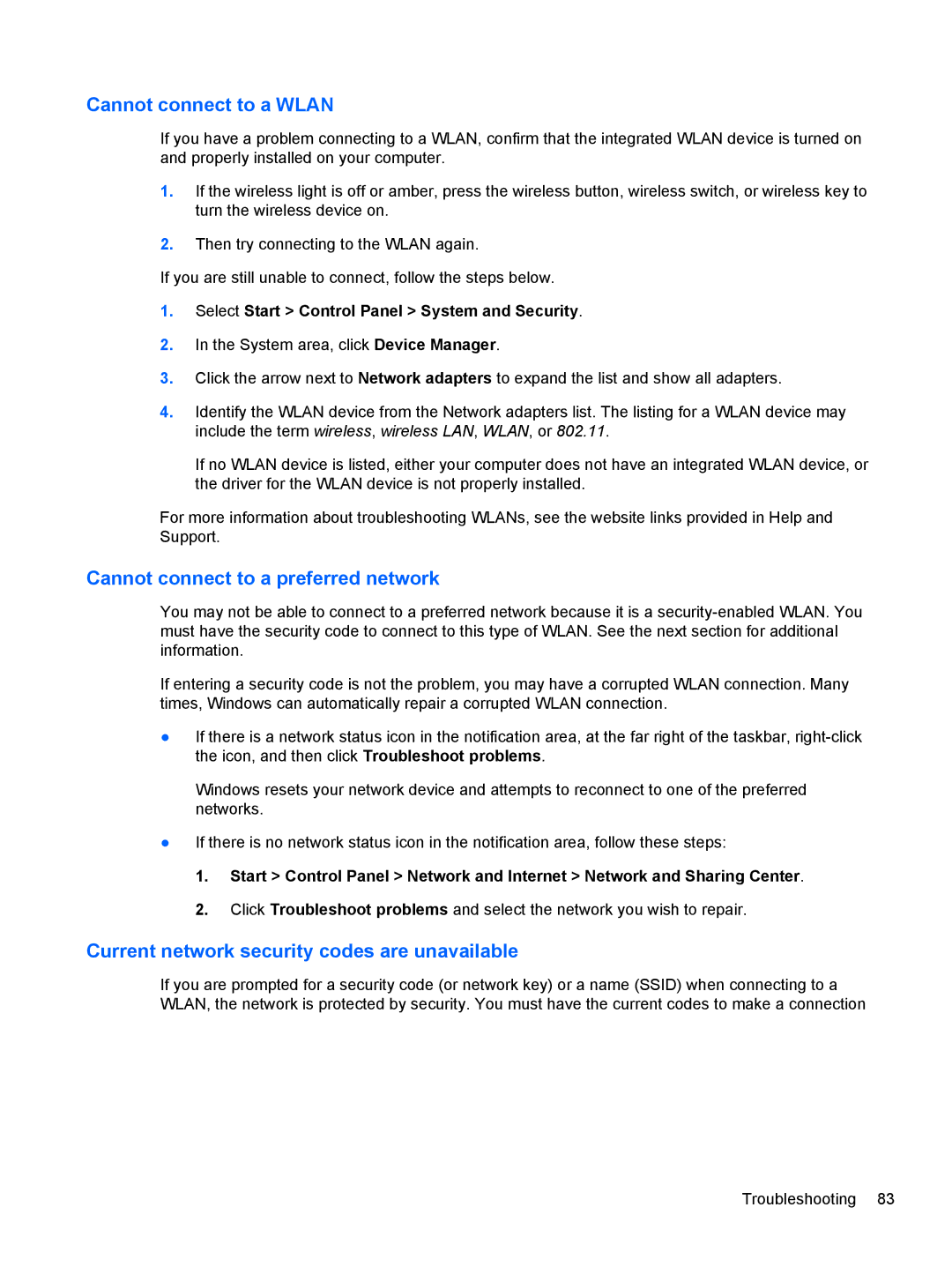 HP M6 1045DX B5S08UAR#ABA manual Cannot connect to a Wlan, Cannot connect to a preferred network 