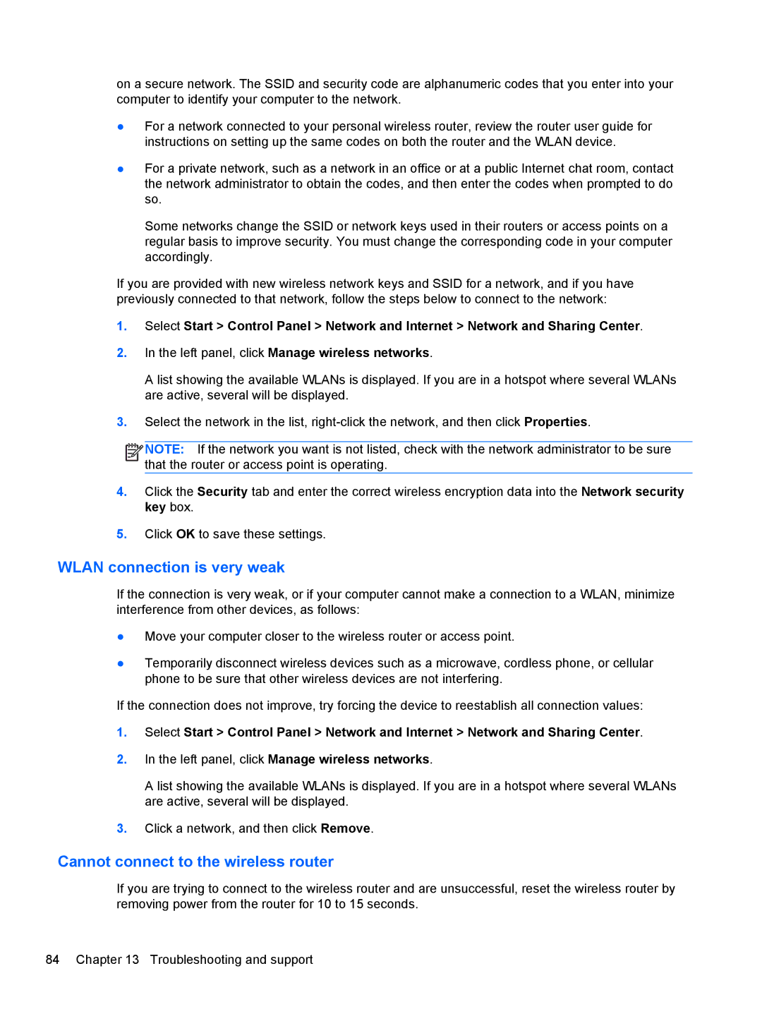 HP M6 1045DX B5S08UAR#ABA manual Wlan connection is very weak, Cannot connect to the wireless router 