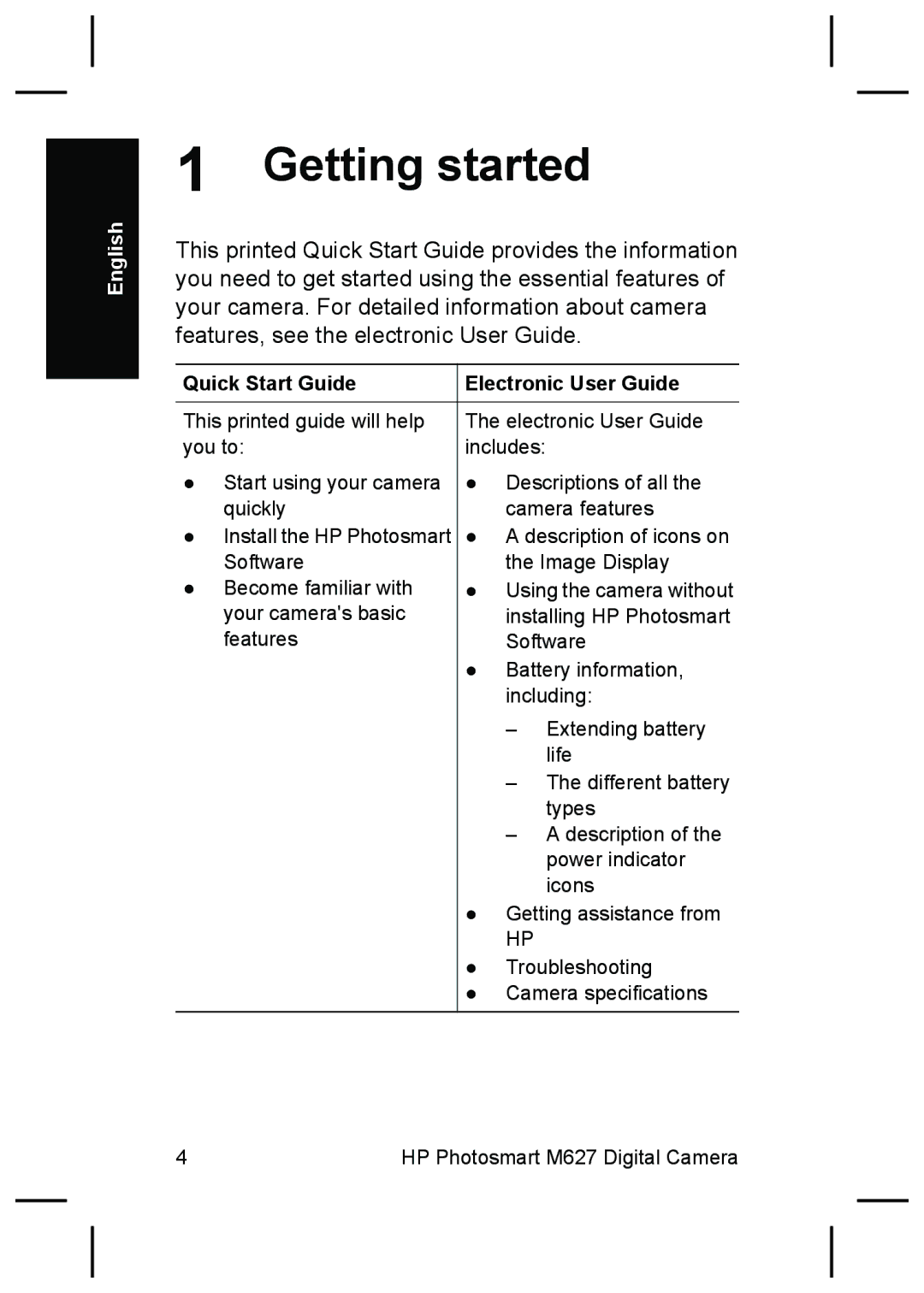 HP M627 manual Getting started, Quick Start Guide Electronic User Guide 