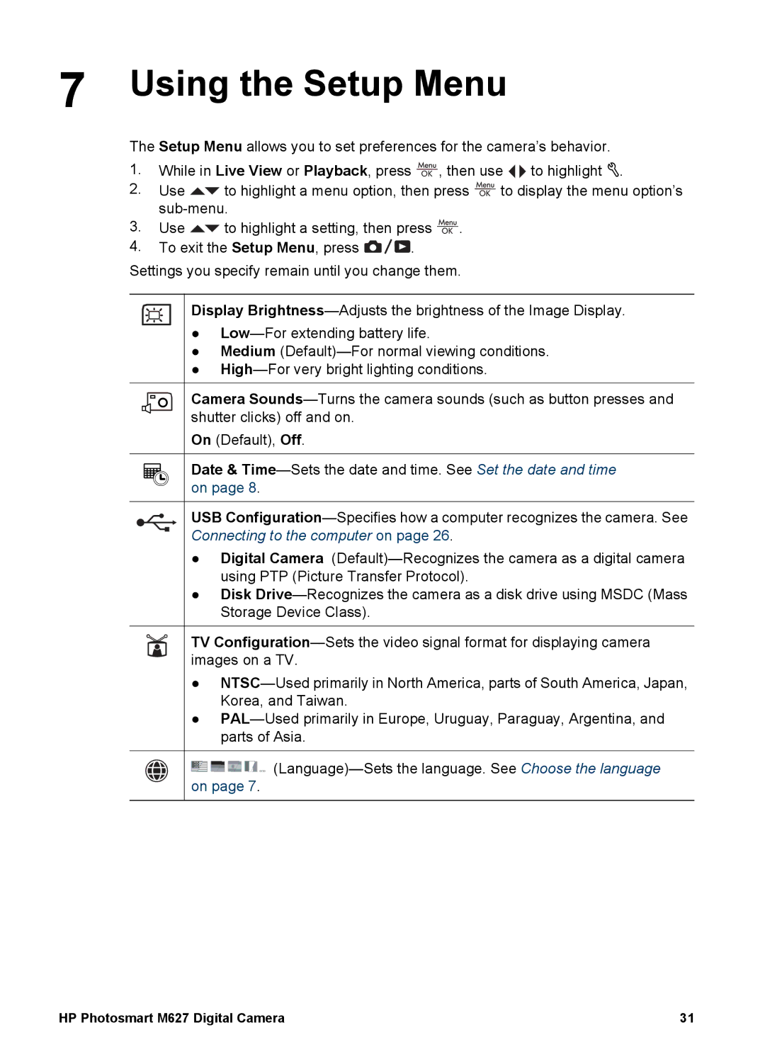 HP M627 manual Using the Setup Menu 