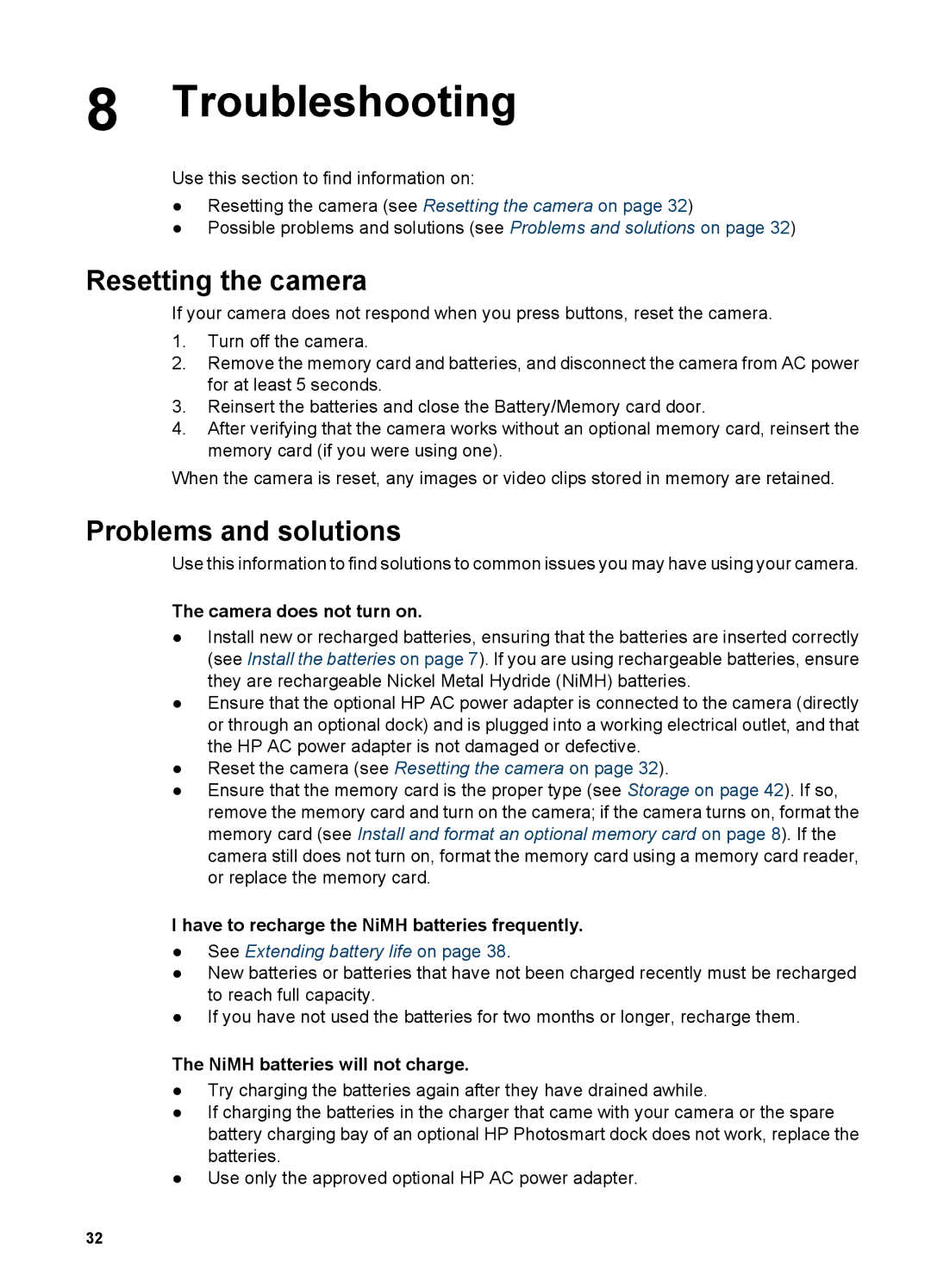 HP M627 manual Troubleshooting, Resetting the camera, Problems and solutions 