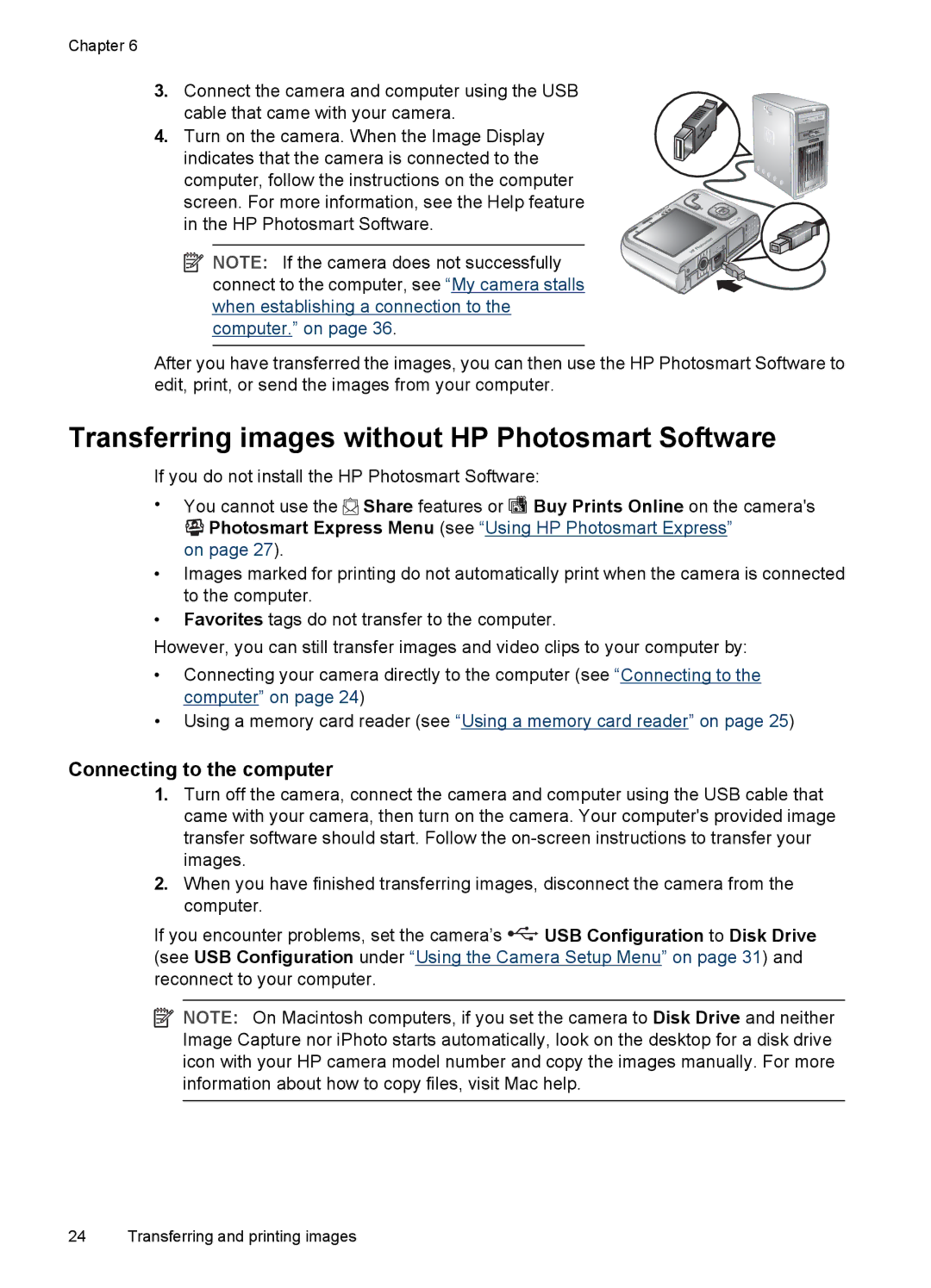 HP M547, M637, M447 manual Transferring images without HP Photosmart Software, Connecting to the computer 