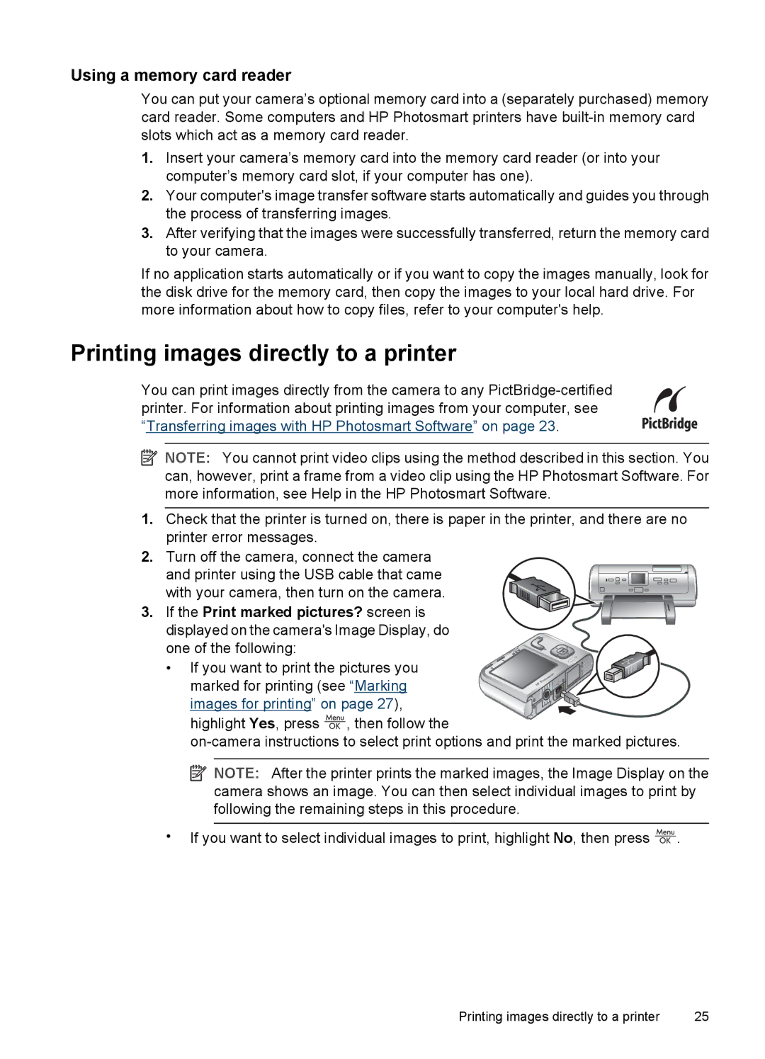 HP M637, M447, M547 manual Printing images directly to a printer, Using a memory card reader 