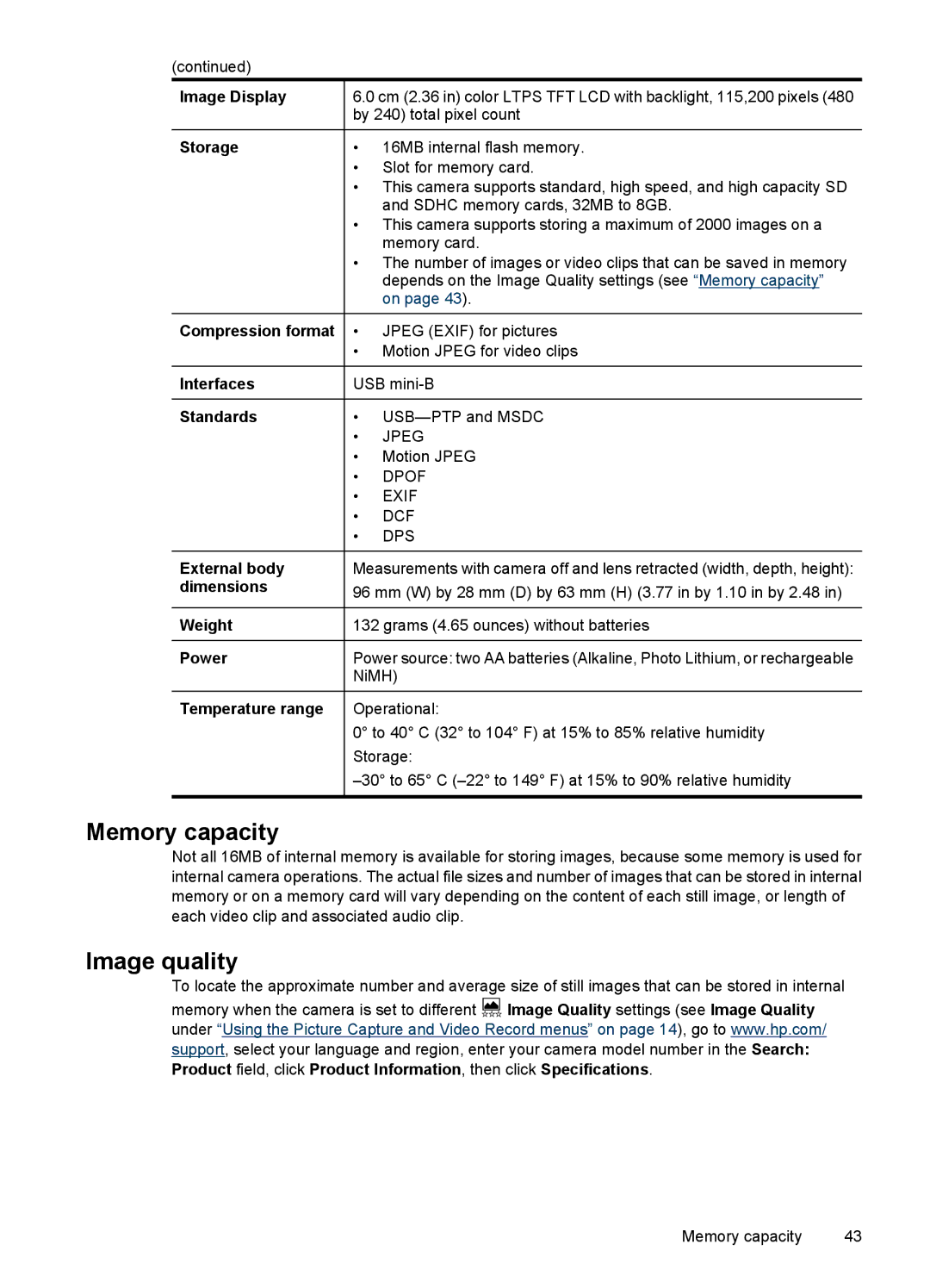 HP M637, M447 Image Display, Storage, Interfaces, Standards, External body, Dimensions, Weight, Power, Temperature range 