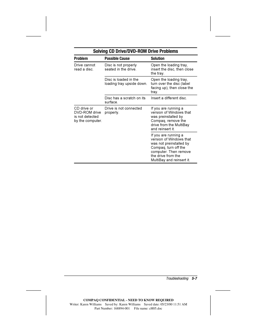 HP m700 manual Solving CD Drive/DVD-ROM Drive Problems 